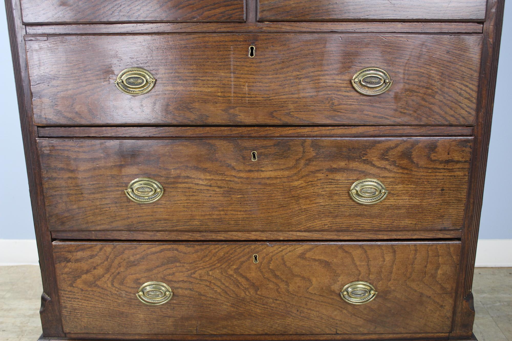 Early Welsh Country Oak Chest with Crossbanded Top and Quarter Columns For Sale 1