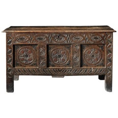 Antique Early West Country Three-Panel Decorated Chest