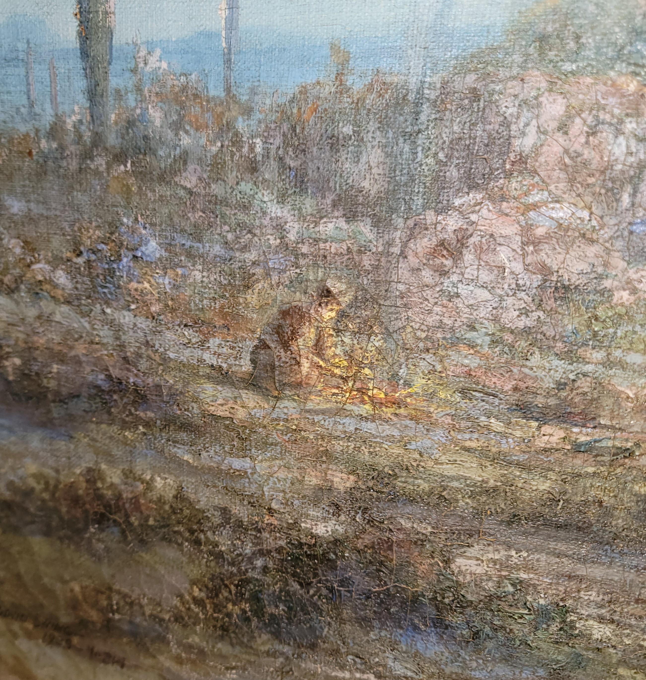 Early Western Scene Oil Painting Signed David Swing 1939 In Good Condition For Sale In Los Angeles, CA