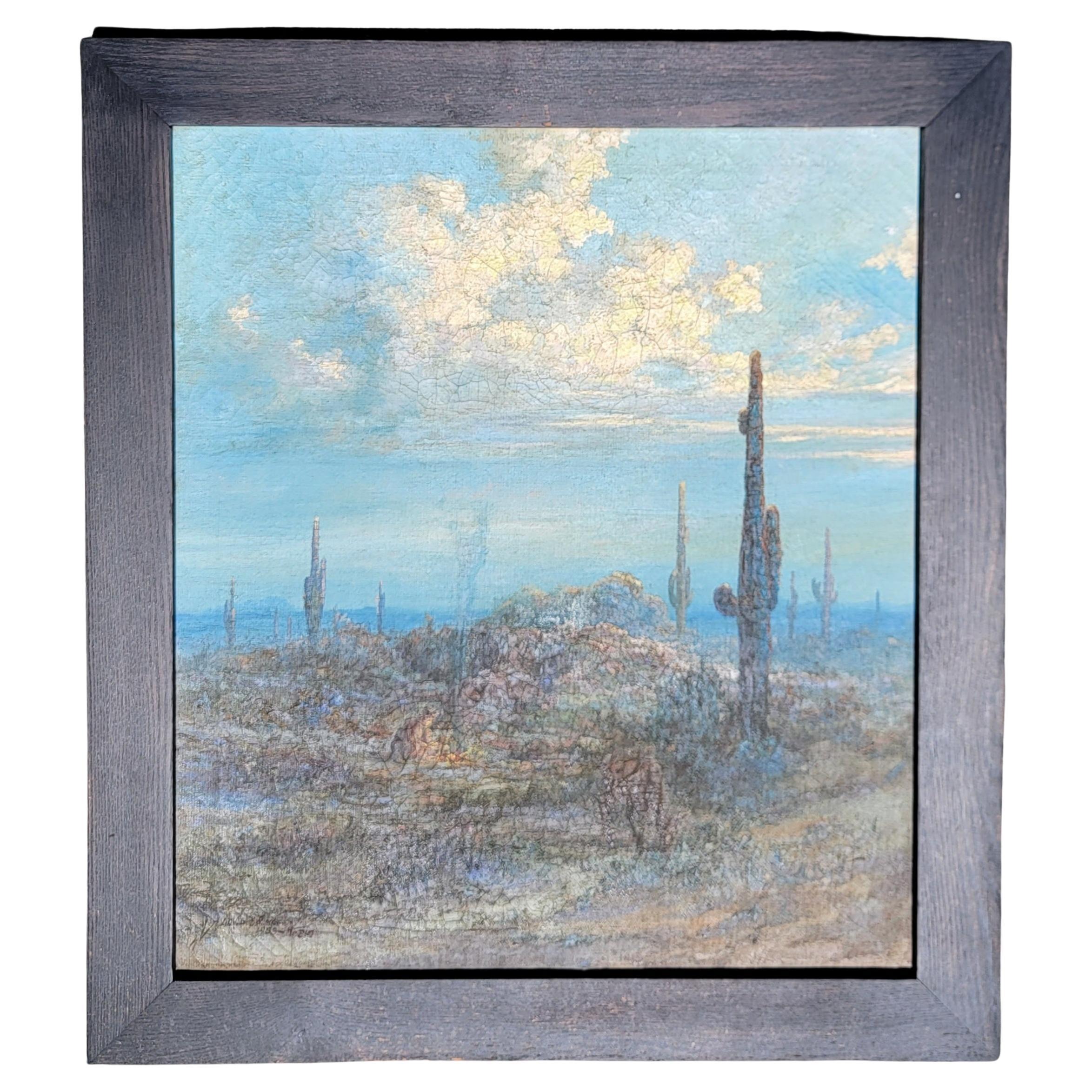 Early Western Scene Oil Painting Signed David Swing 1939 For Sale