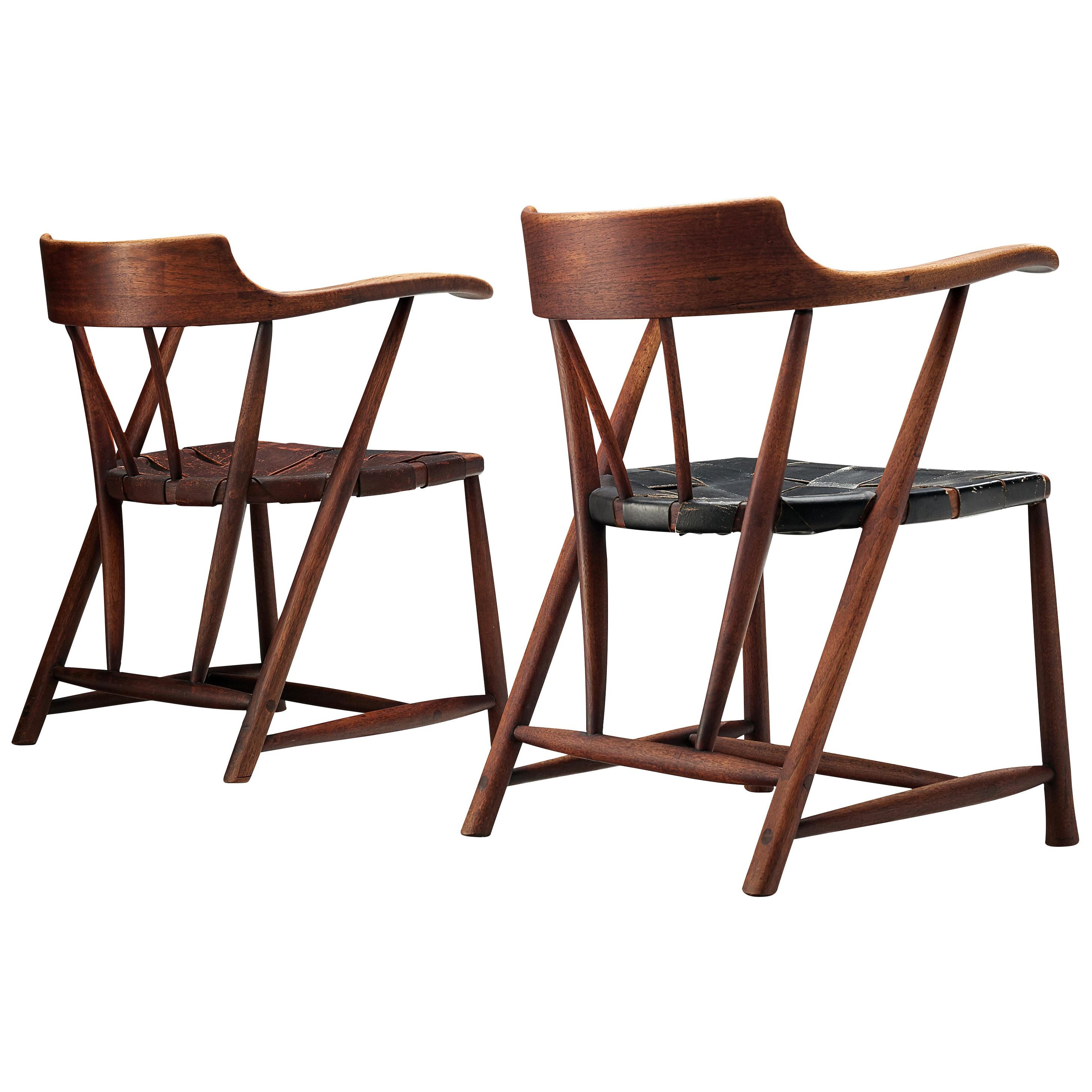 Early Wharton Esherick ‘Captain’s Chairs’ in American Walnut and Leather