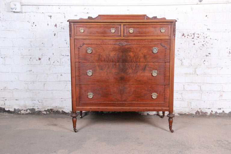 Early Burled Walnut Highboy Dresser, circa 1920s at 1stDibs