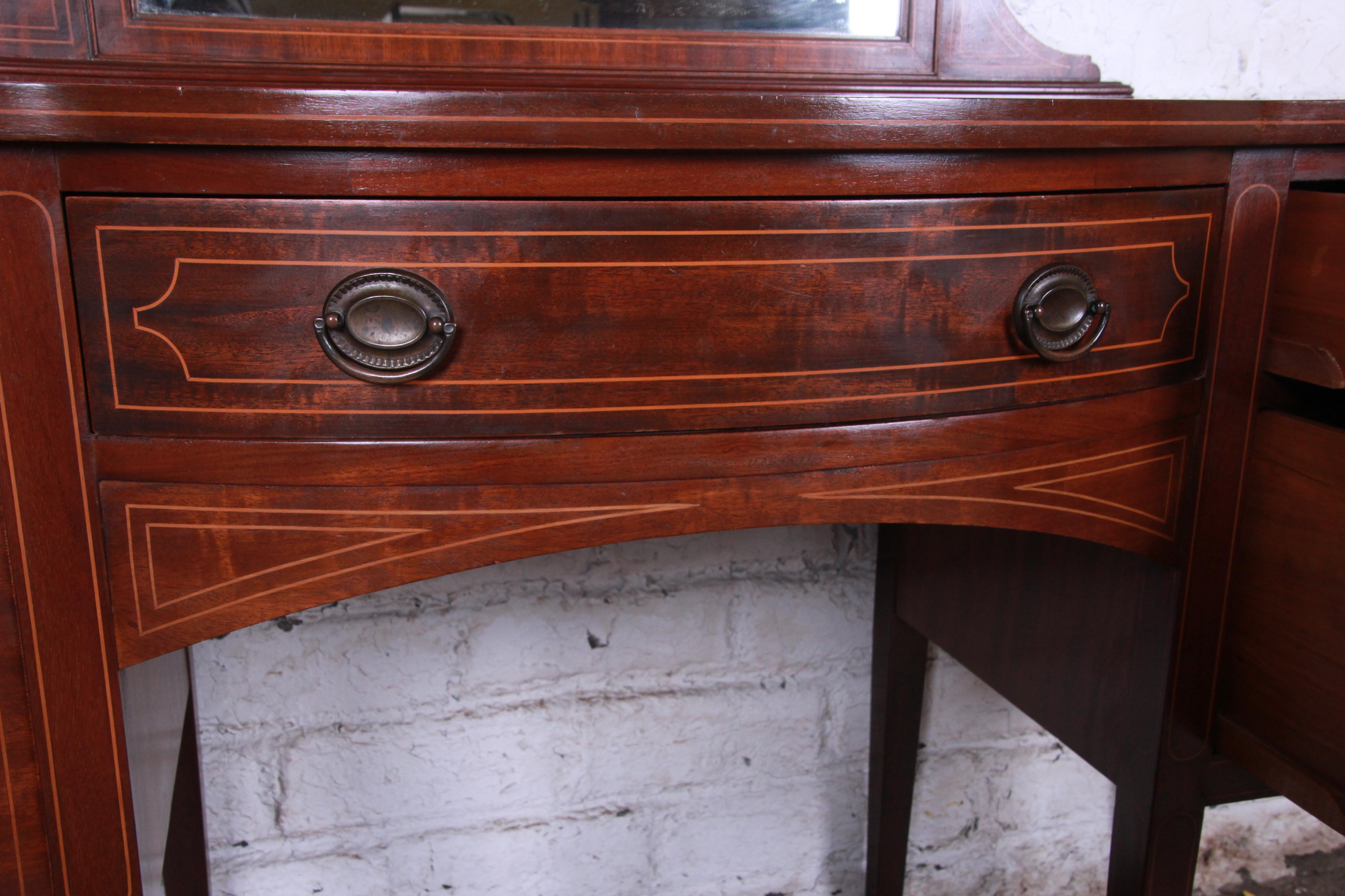 American Early Widdicomb Hepplewhite Style Inlaid Mahogany Vanity Dresser With Mirror