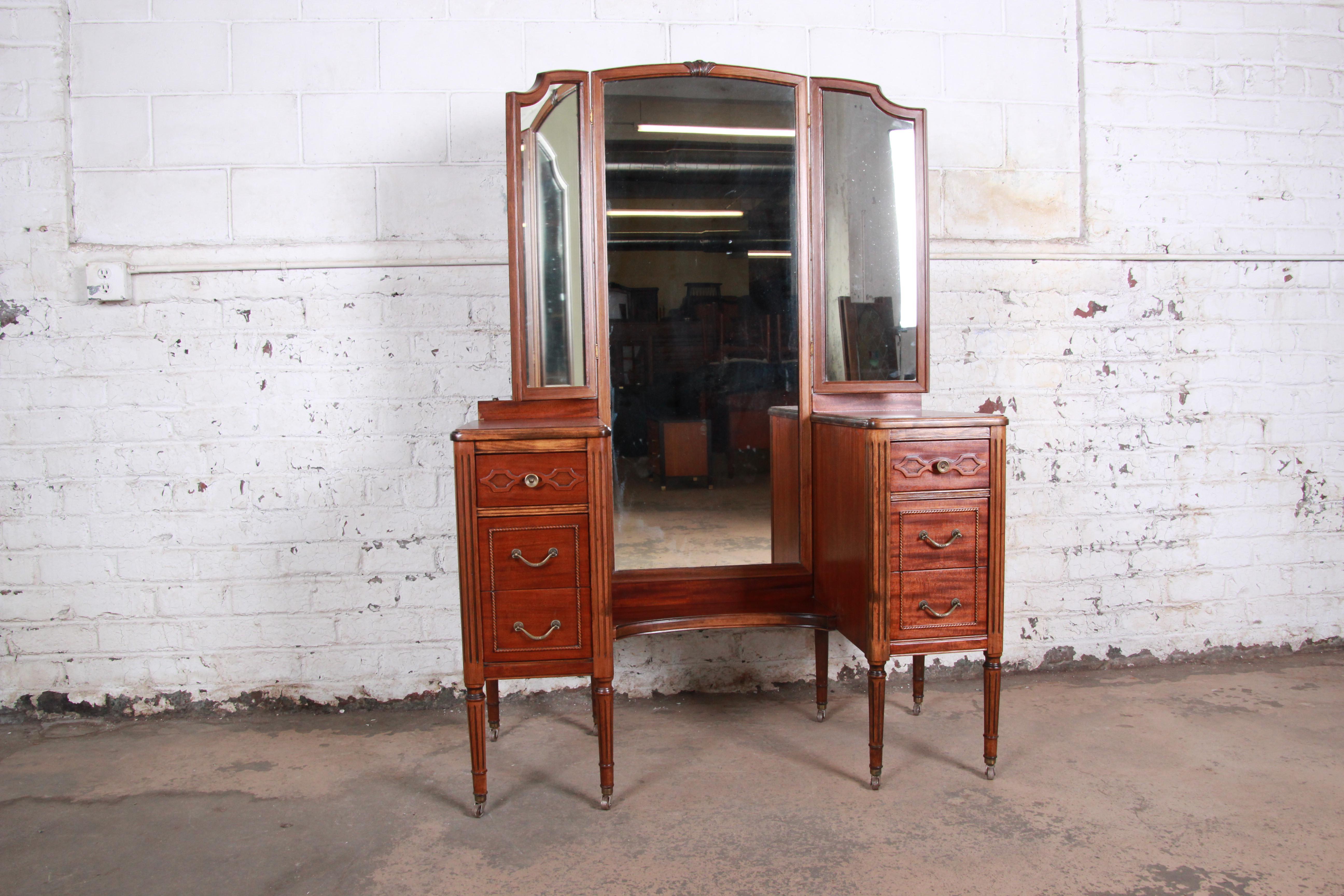 1920's antique vanity with tri fold mirror