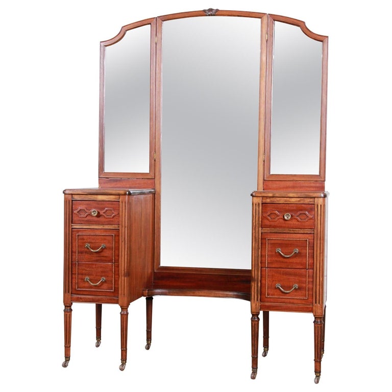 Early Widdicomb Mahogany Vanity Dresser, 1920 S Antique Vanity With Tri Fold Mirror