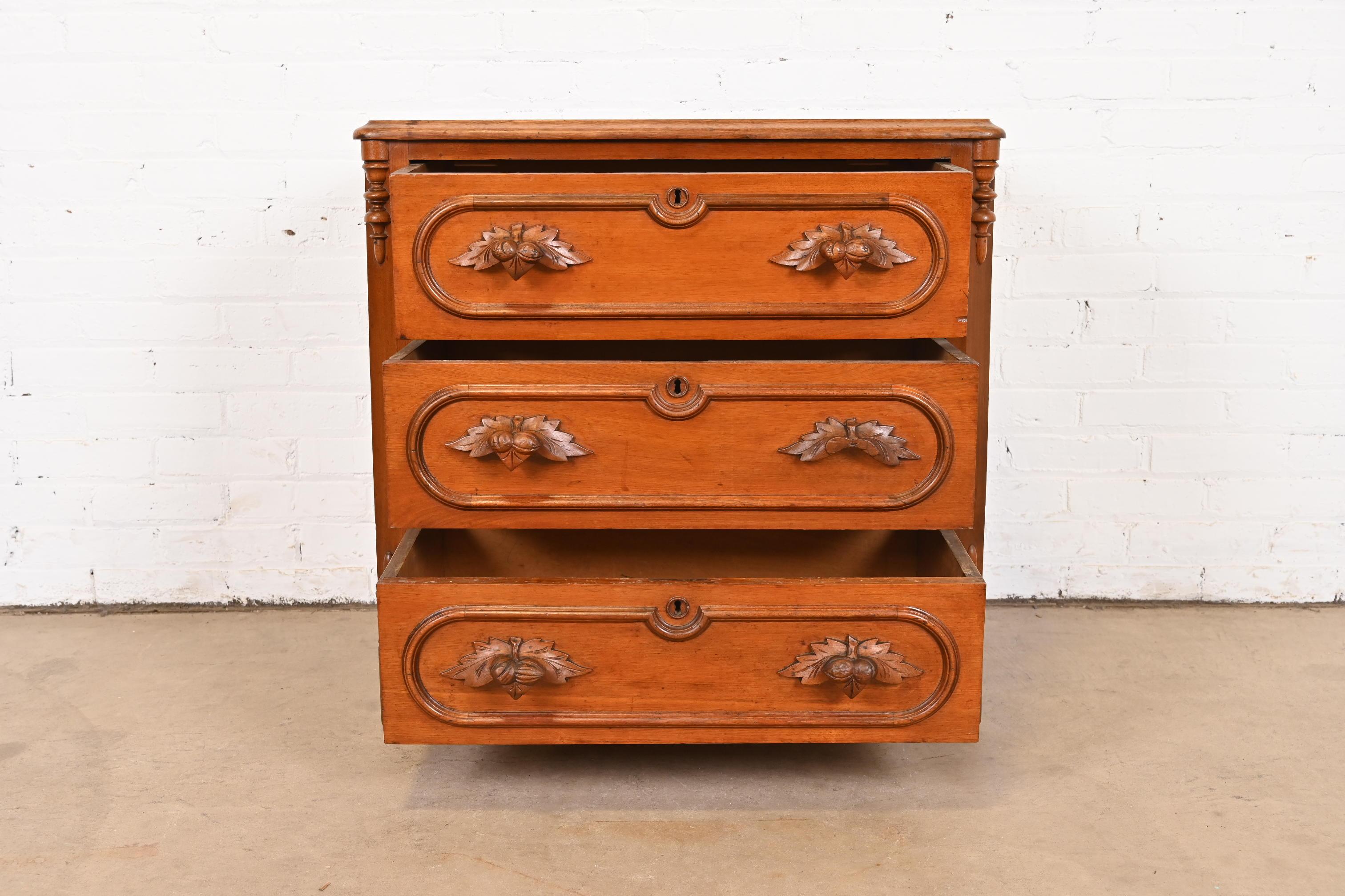 American Early Widdicomb Victorian Carved Walnut Chest of Drawers, Circa 1870 For Sale