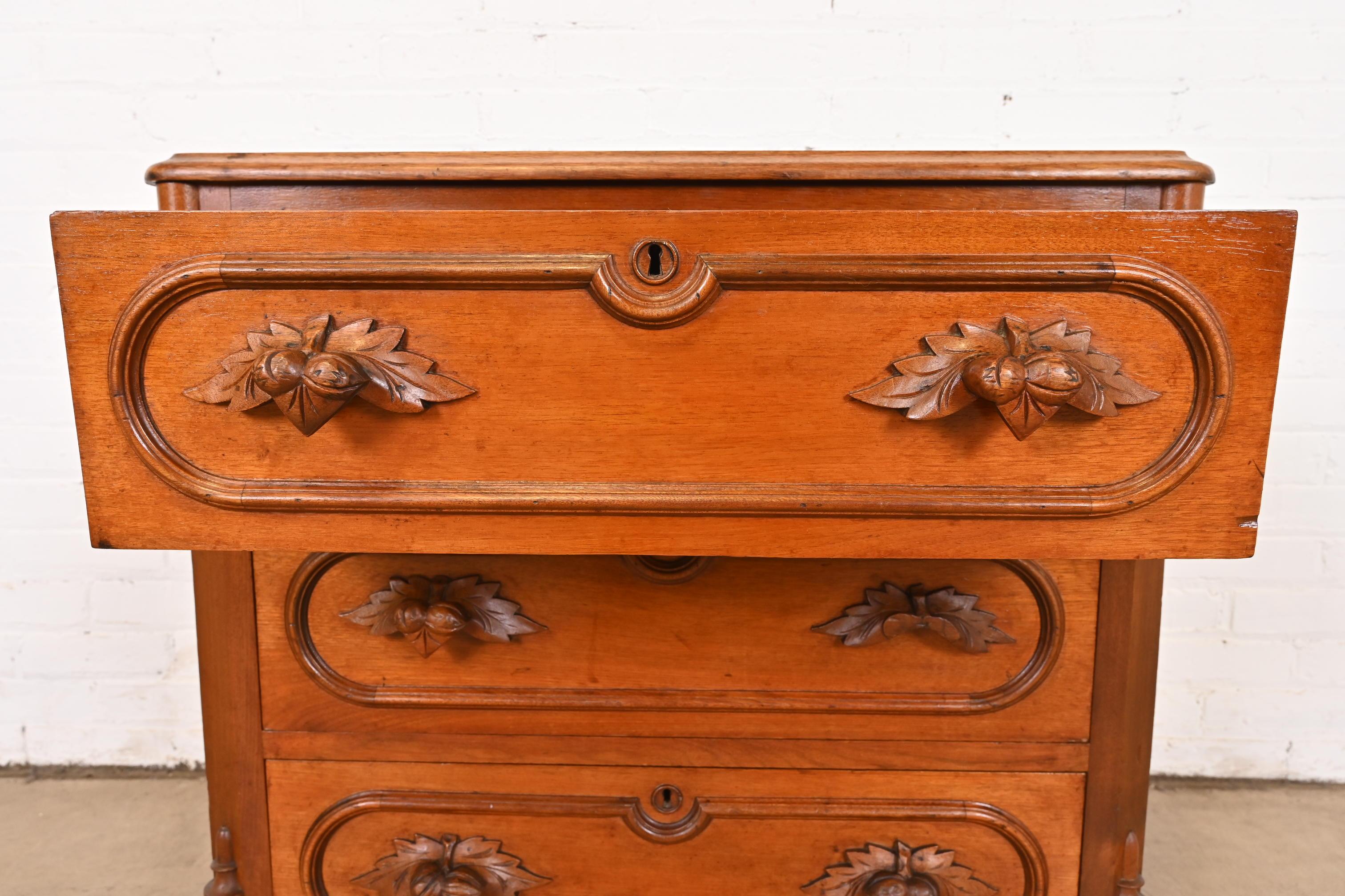 19th Century Early Widdicomb Victorian Carved Walnut Chest of Drawers, Circa 1870 For Sale