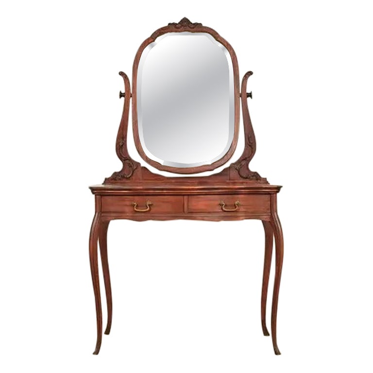 Early Widdicomb Victorian Mahogany Dressing Table With Mirror, Circa 1890s