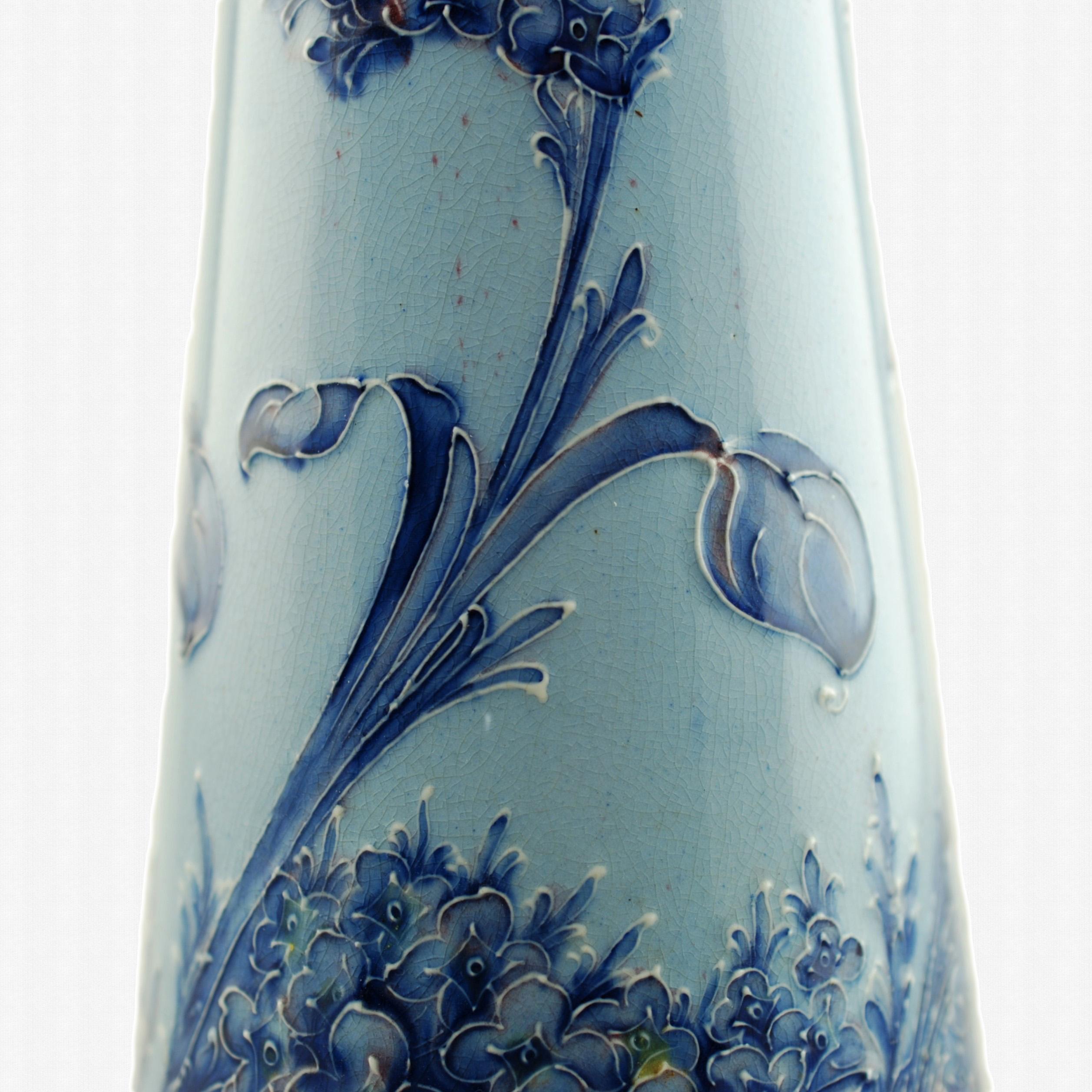 Art Nouveau Early William Moorcroft for James Macintyre Blue Florian Ware Vase Lilac Pattern