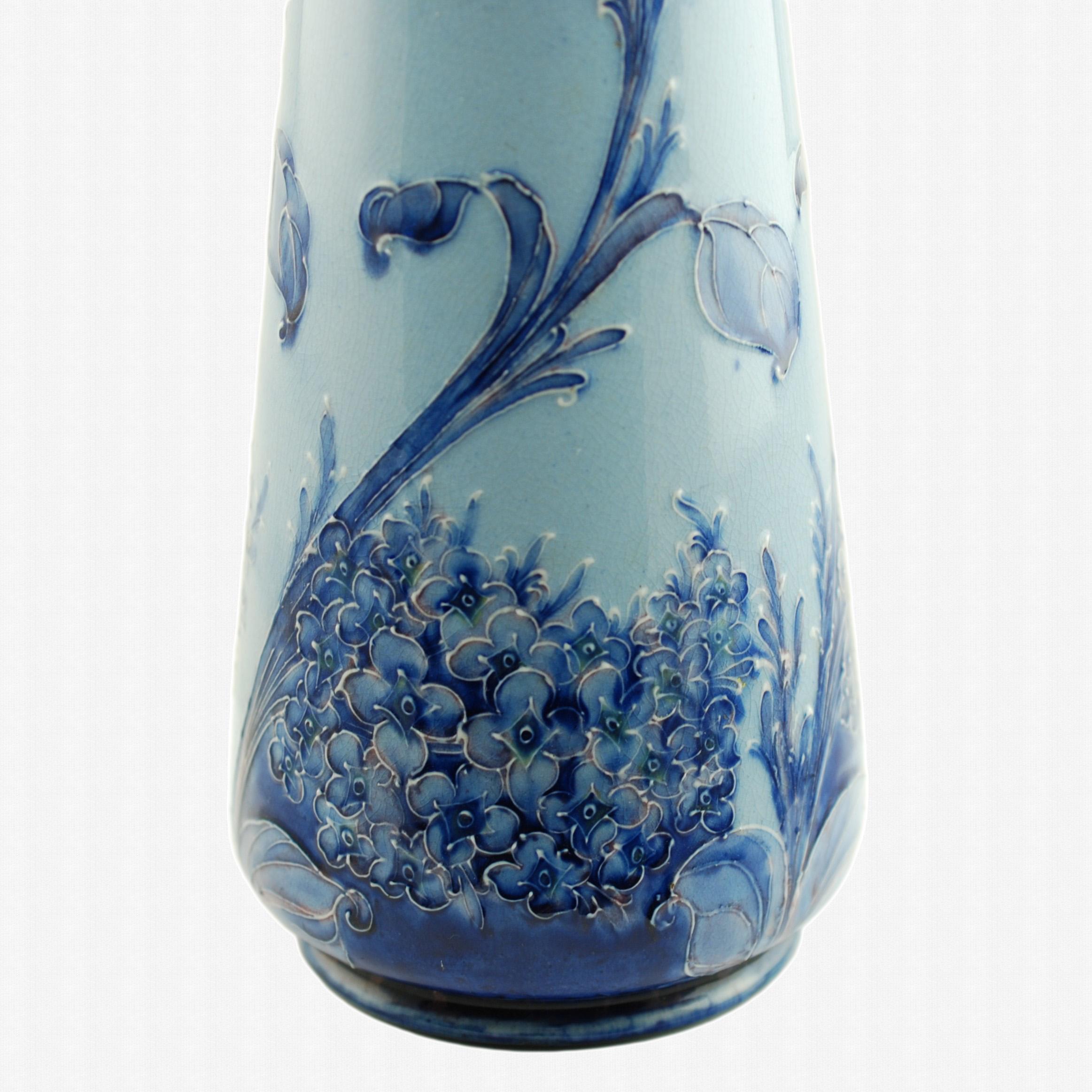 English Early William Moorcroft for James Macintyre Blue Florian Ware Vase Lilac Pattern