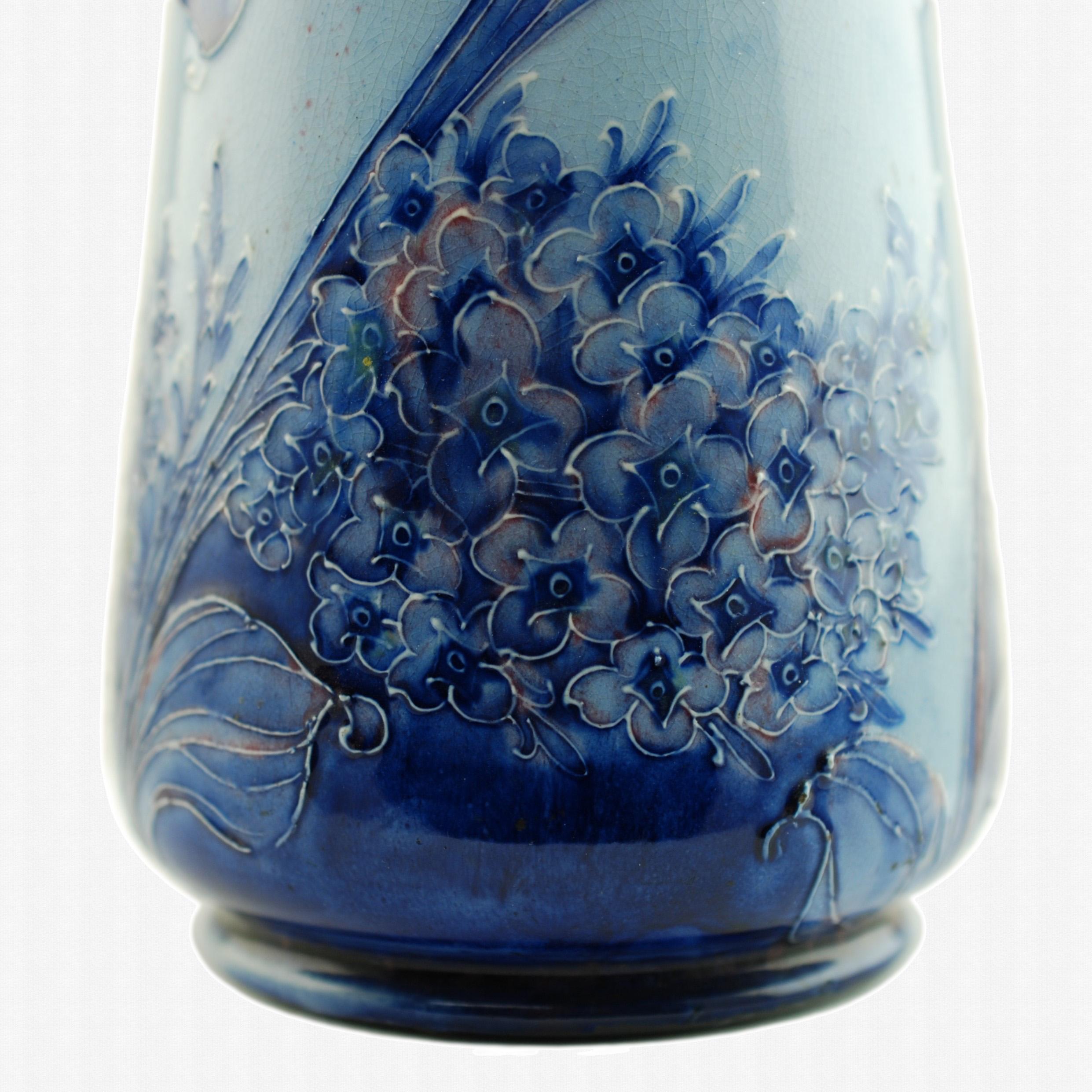 Early William Moorcroft for James Macintyre Blue Florian Ware Vase Lilac Pattern In Good Condition In Cincinnati, OH