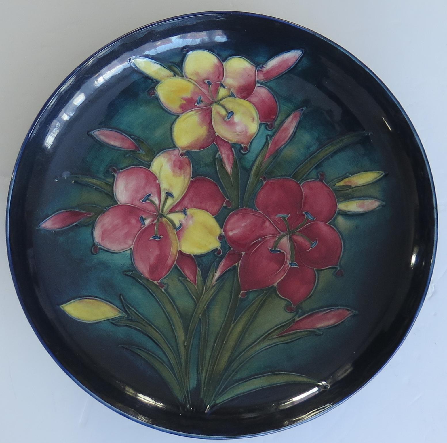 Art Deco Early William Moorcroft Pottery Large Dish in Freesia Pattern, circa 1935 For Sale