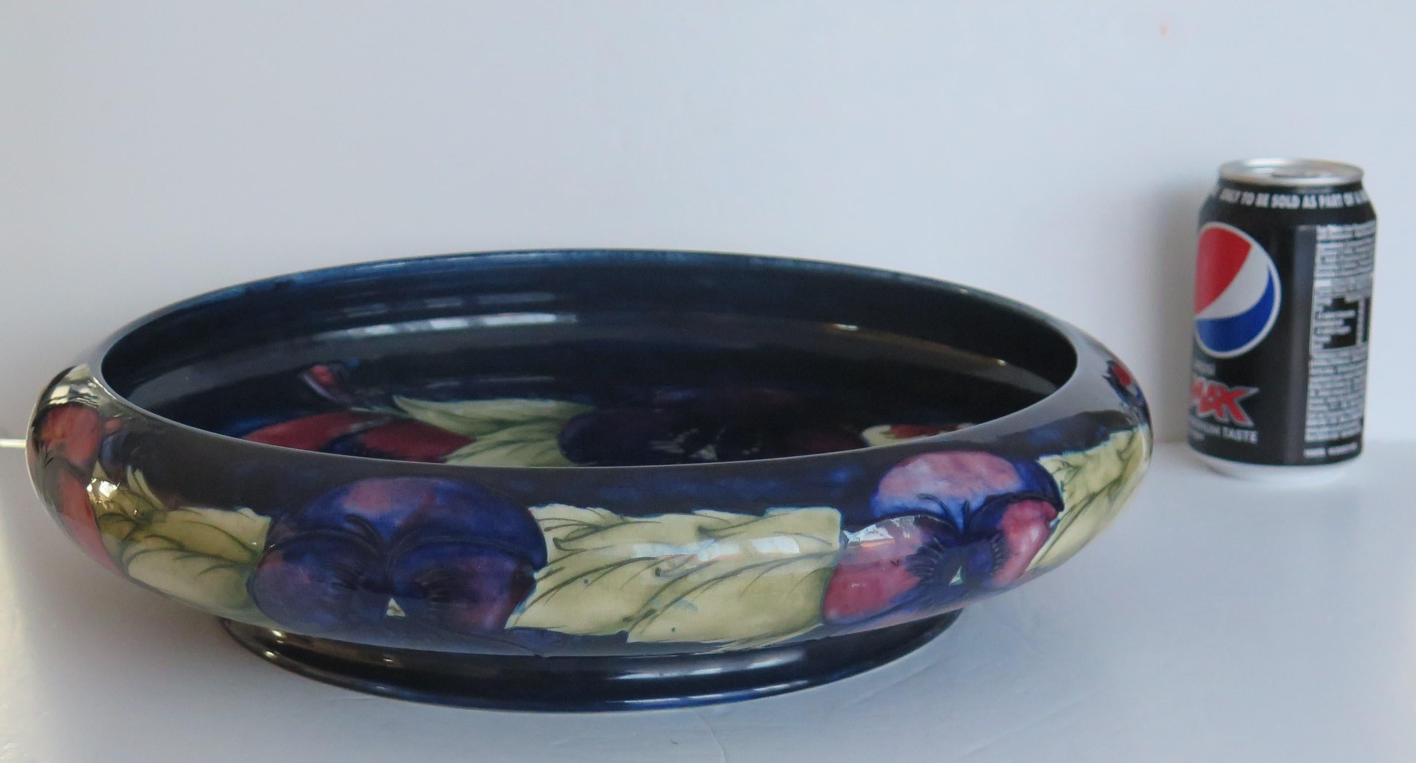20th Century Early William Moorcroft Pottery Large Dish in Pansy Pattern, circa 1928 For Sale