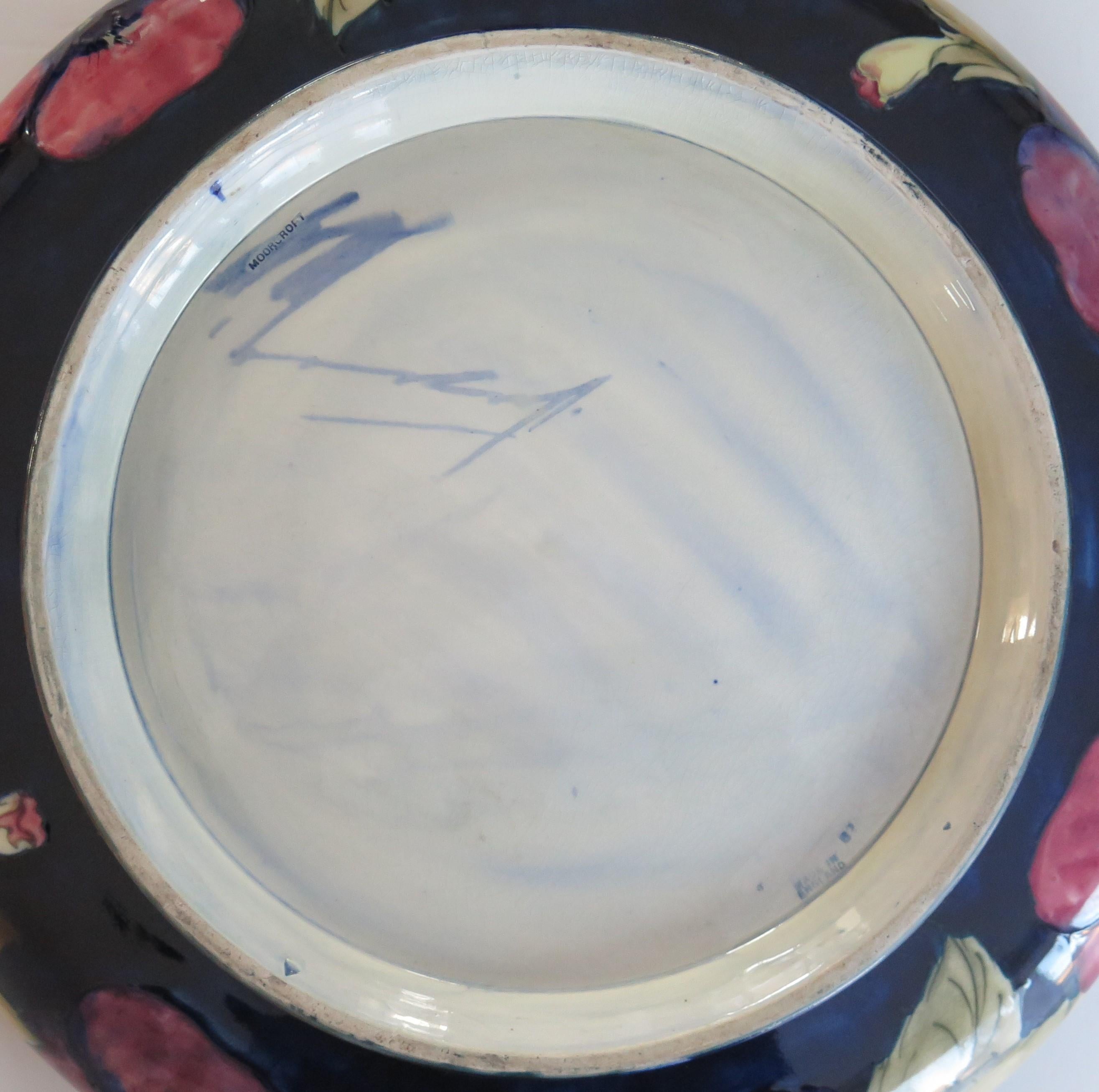 English Early William Moorcroft Pottery Large Dish in Pansy Pattern, circa 1928