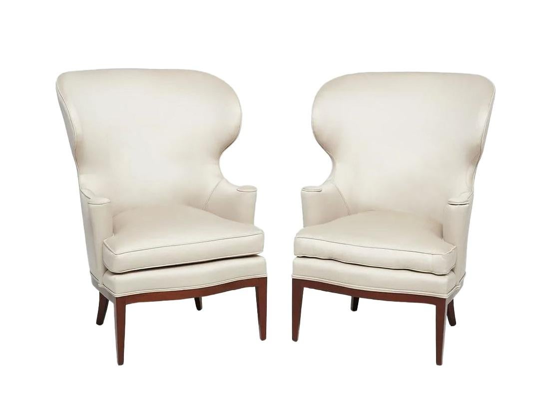 Upholstery Early Wingback Chairs by Edward Wormley for Dunbar, c. 1940s For Sale