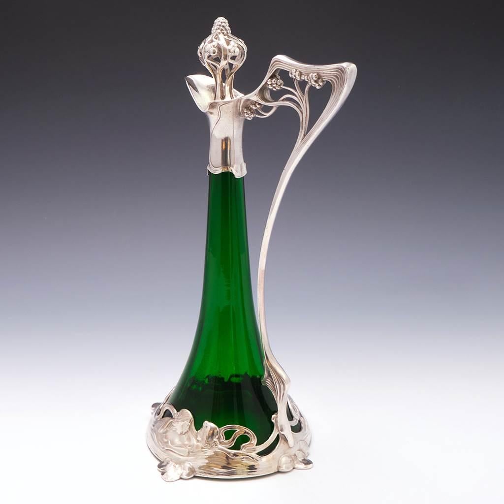 German Early WMF Art Nouveau Glass Claret Jug c1895 For Sale