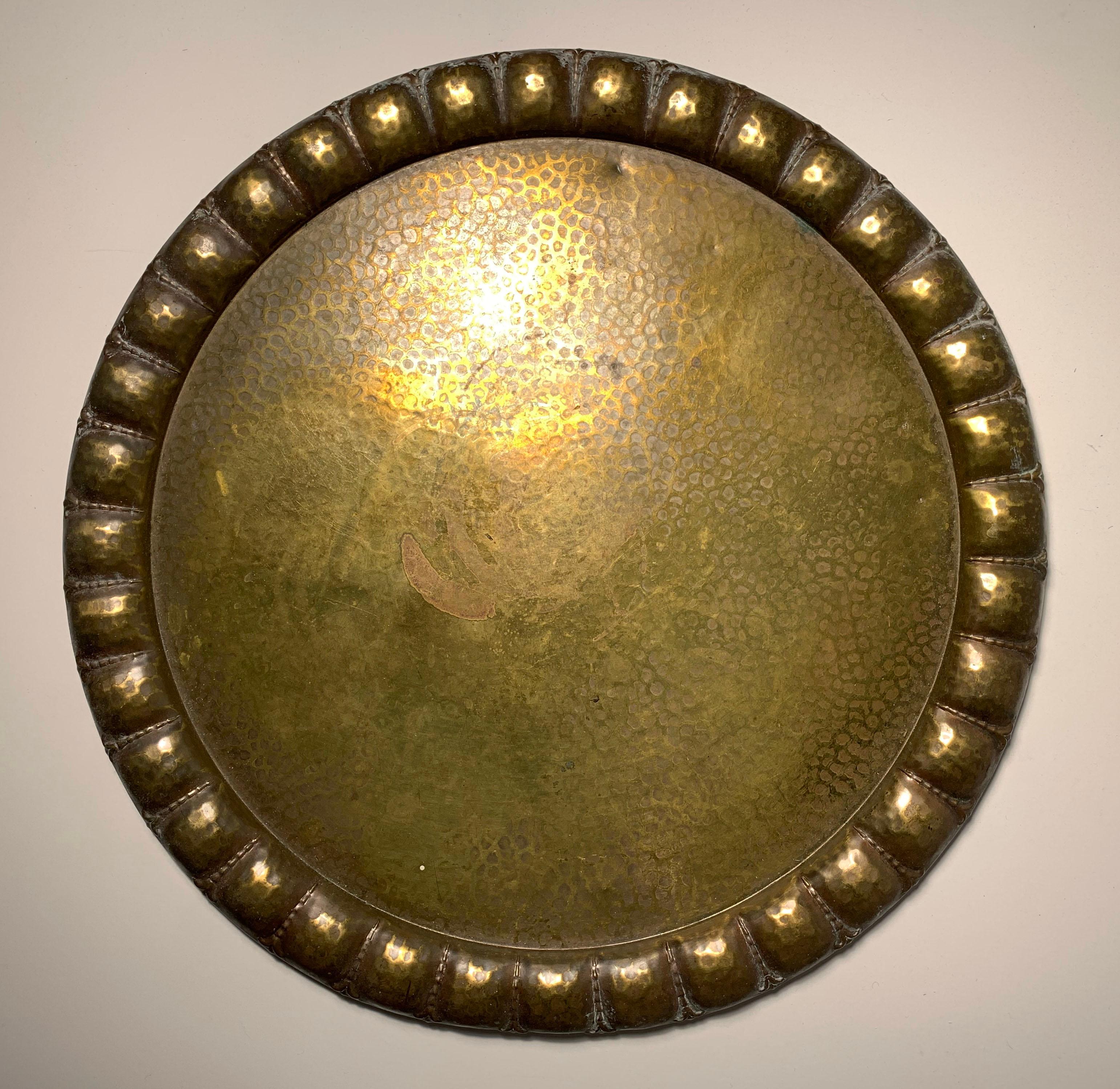 WMF large hammered brass charger or tray.