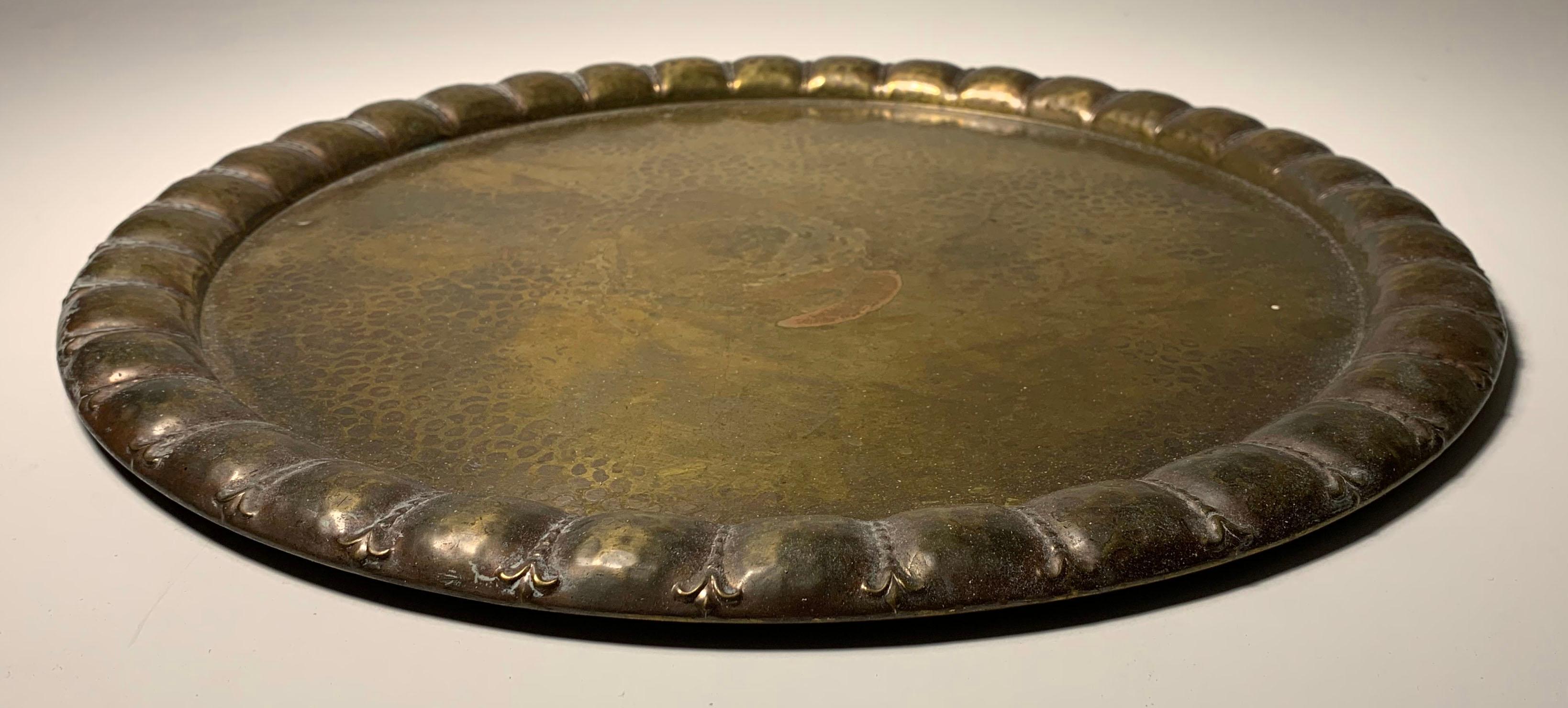 Arts and Crafts Early WMF Large Hammered Brass Charger or Tray For Sale