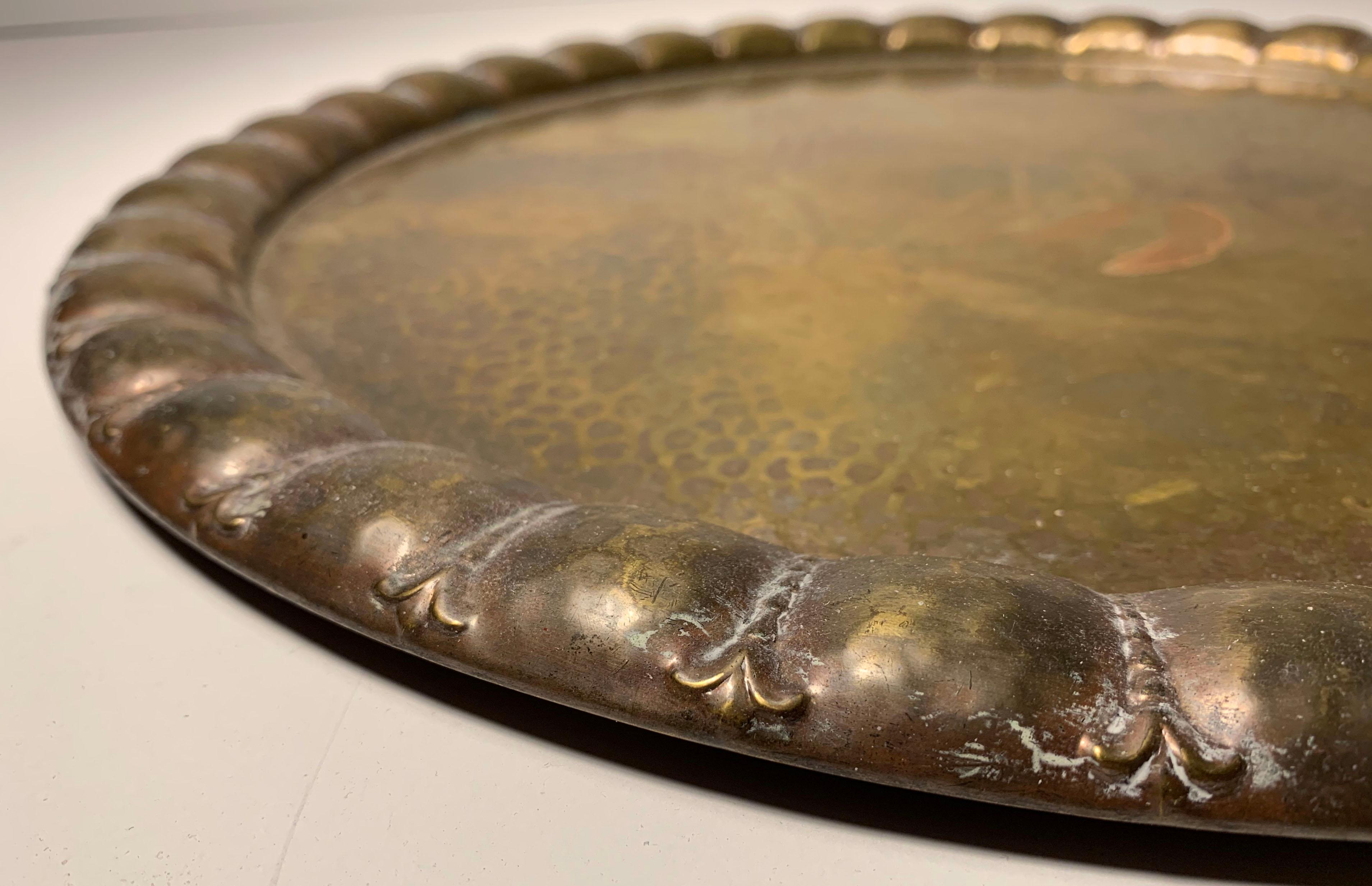 Early WMF Large Hammered Brass Charger or Tray In Good Condition For Sale In Chicago, IL