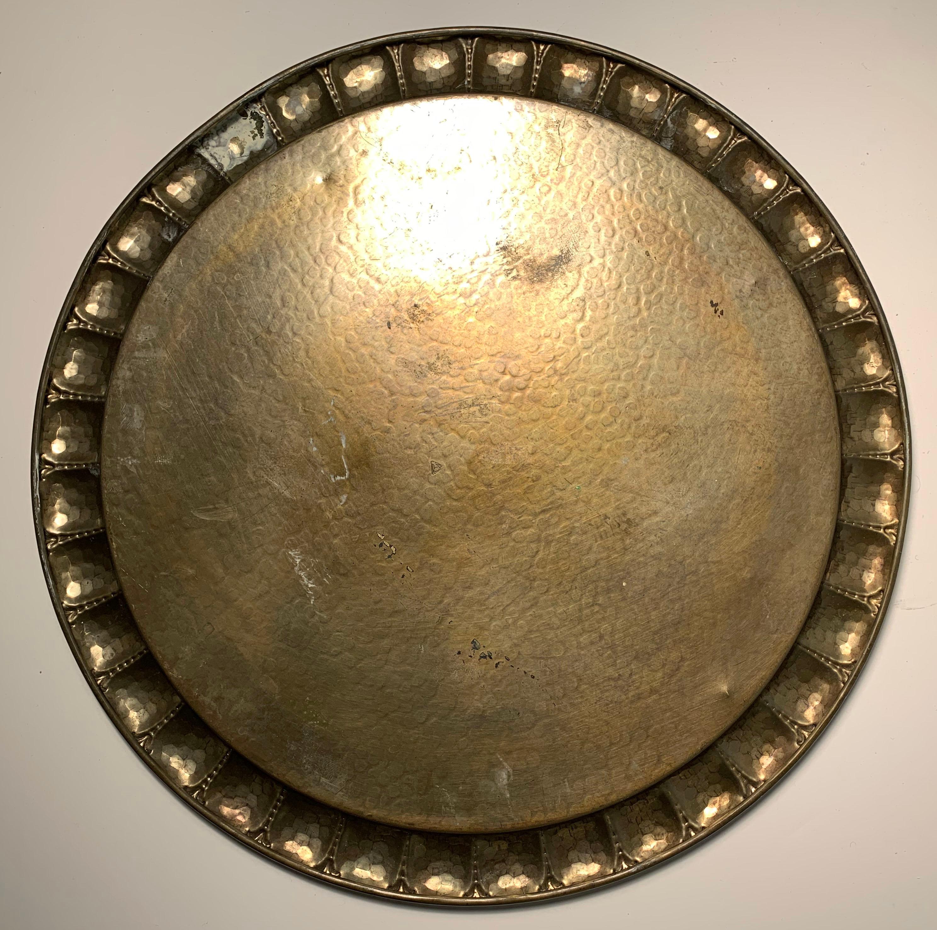 20th Century Early WMF Large Hammered Brass Charger or Tray For Sale