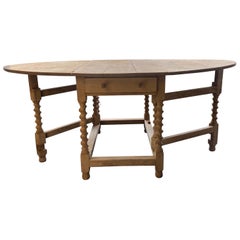 Early Wood Drop Leaf Table w/ Two Drawers & Stunning Spiral Legs