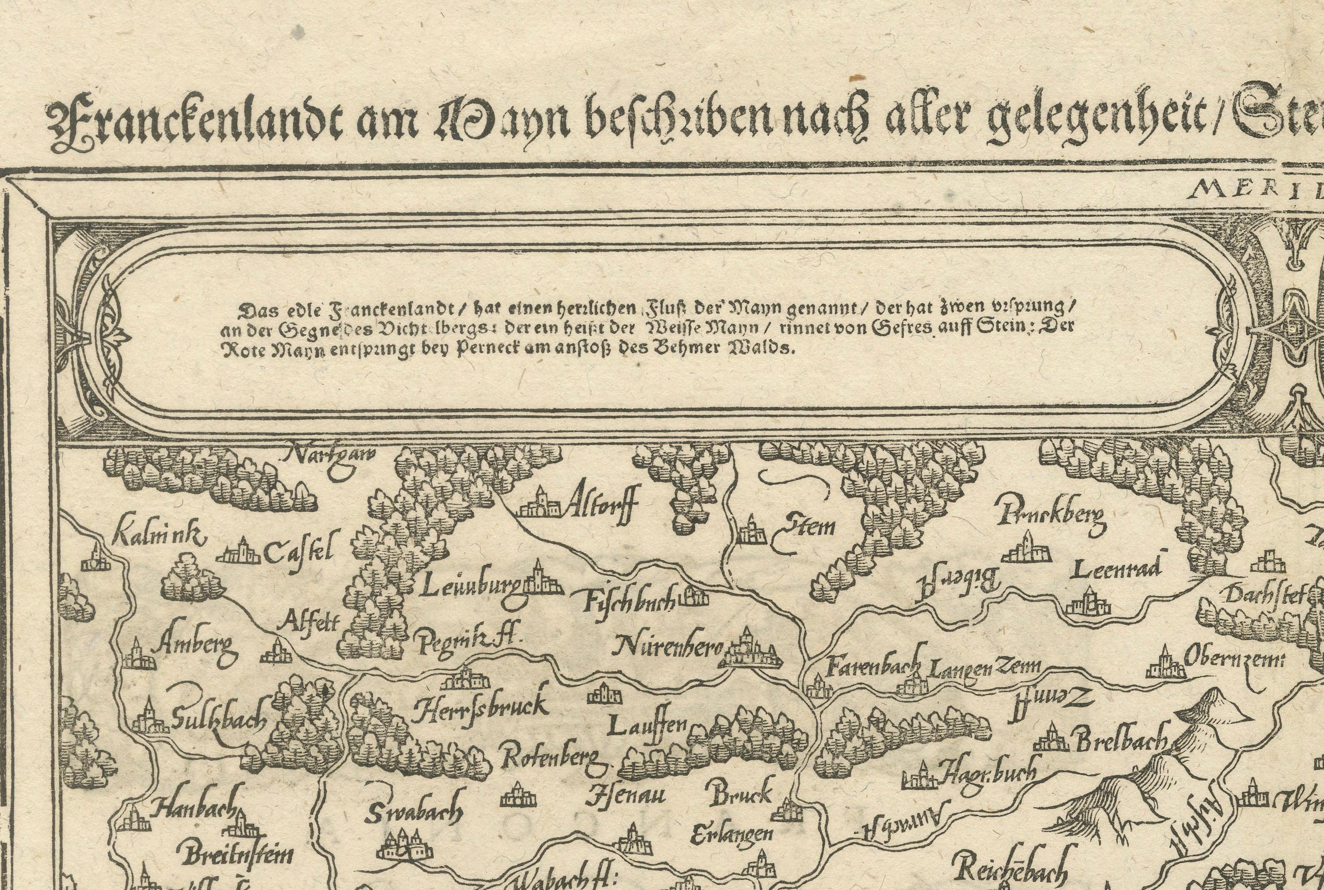 Papier Carte ancienne de Franconie et des régions qui l'entourent, 1628 en vente