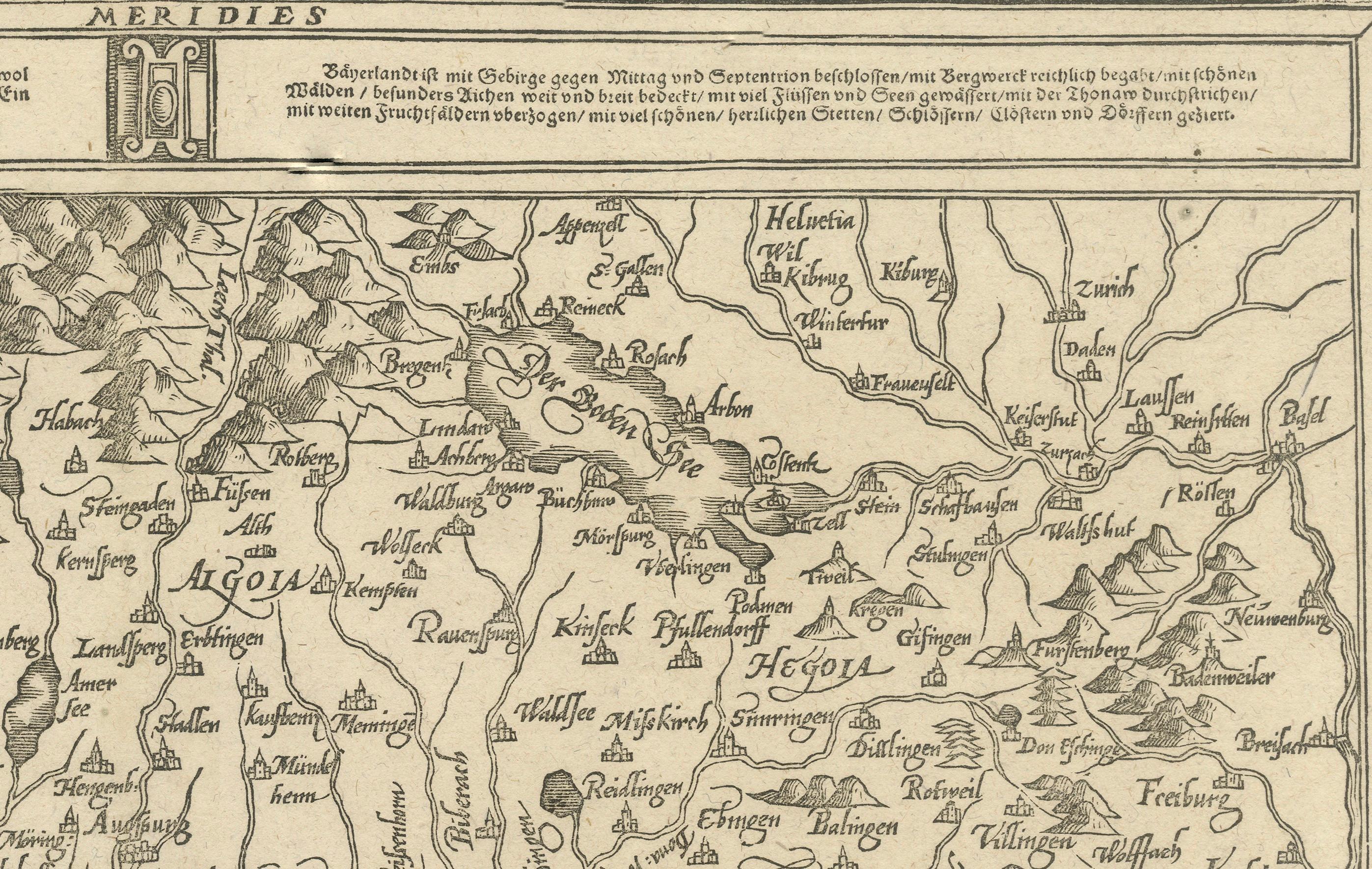 Frühe Holzschnittkarte von Swabia und Bayern in Deutschland, 1628 (Graviert) im Angebot
