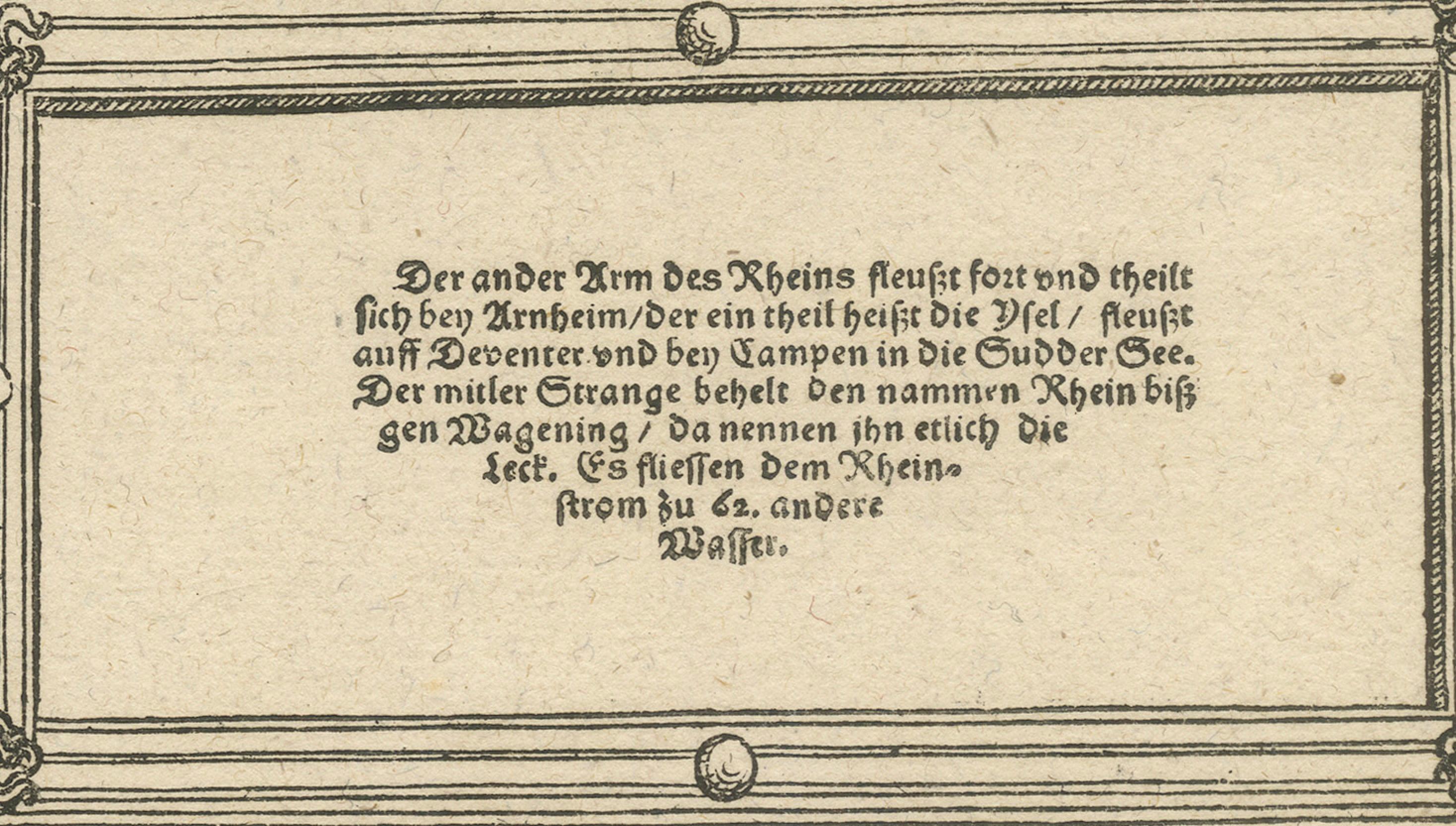 Carta xilografica della regione del fiume Reno in Germania e Olanda, 1628 circa In condizioni buone in vendita a Langweer, NL