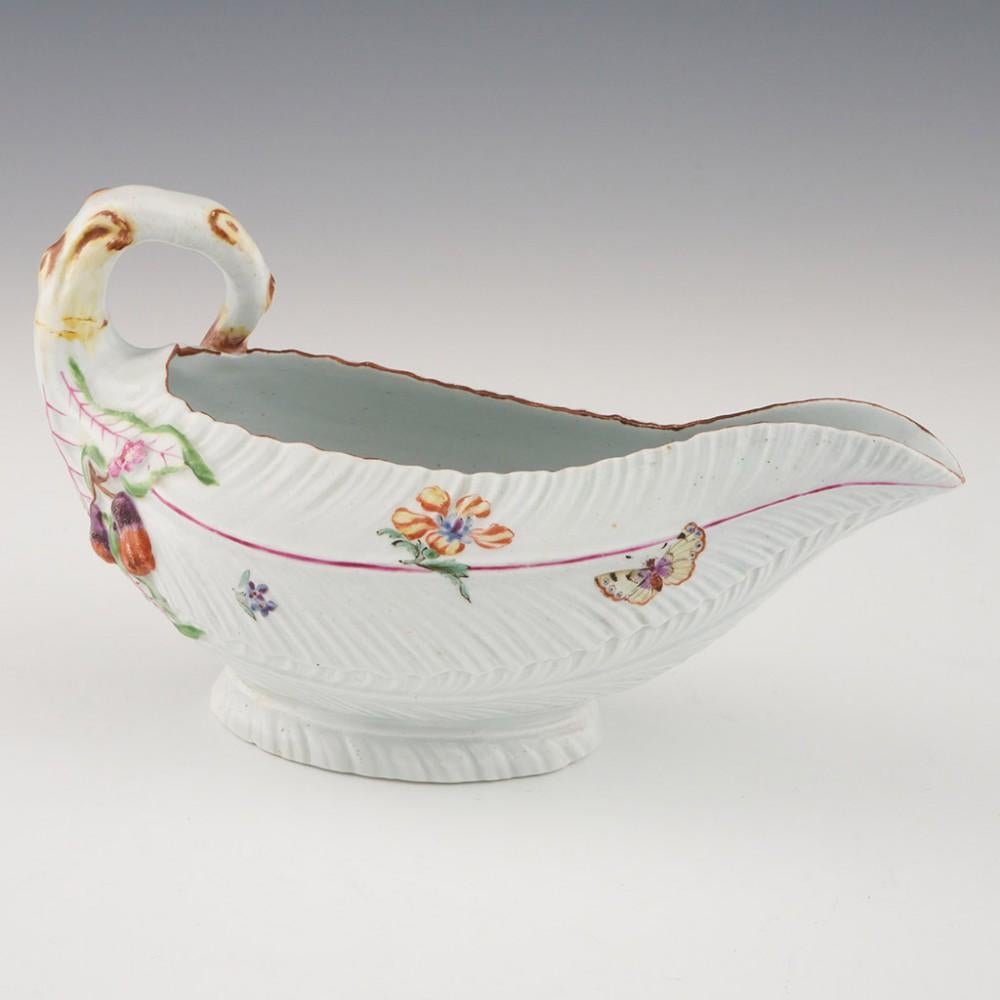 George II Worcester Porcelain Sauce Boat with Cos Moulding c1752 For Sale