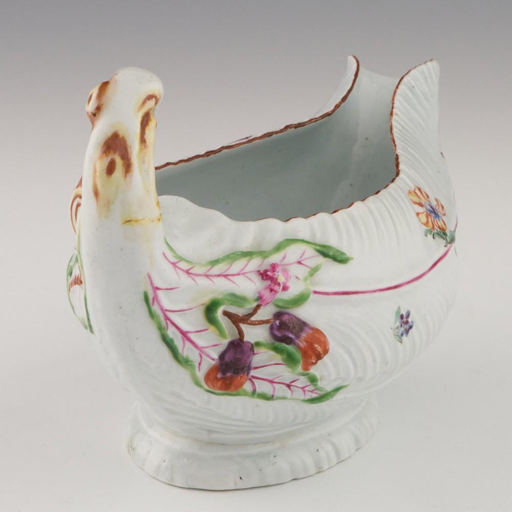 British Worcester Porcelain Sauce Boat with Cos Moulding c1752 For Sale