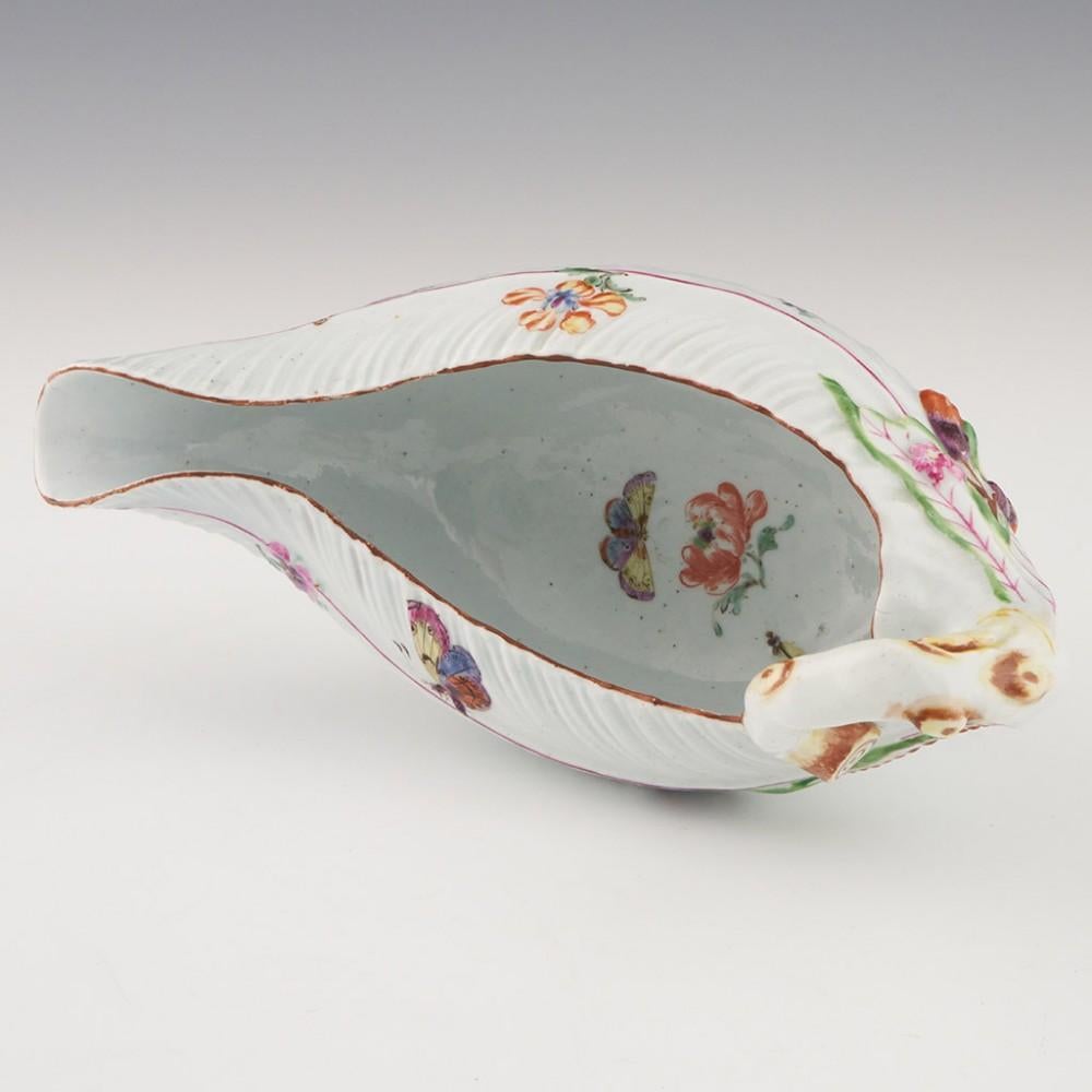 Mid-18th Century Worcester Porcelain Sauce Boat with Cos Moulding c1752 For Sale