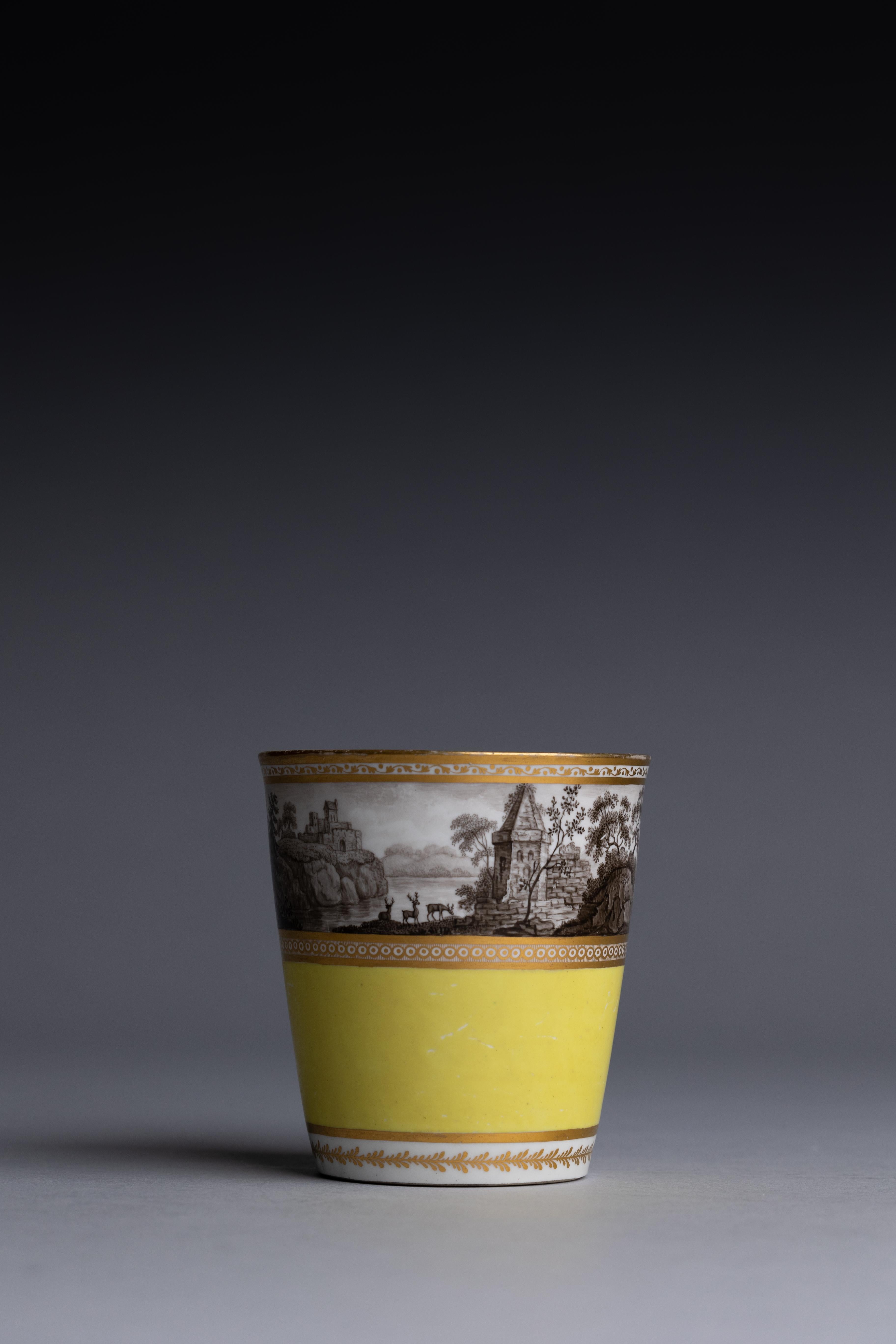 Taza de porcelana amarilla Early Worcester Flight & Barr Worcester Grand Tour en venta