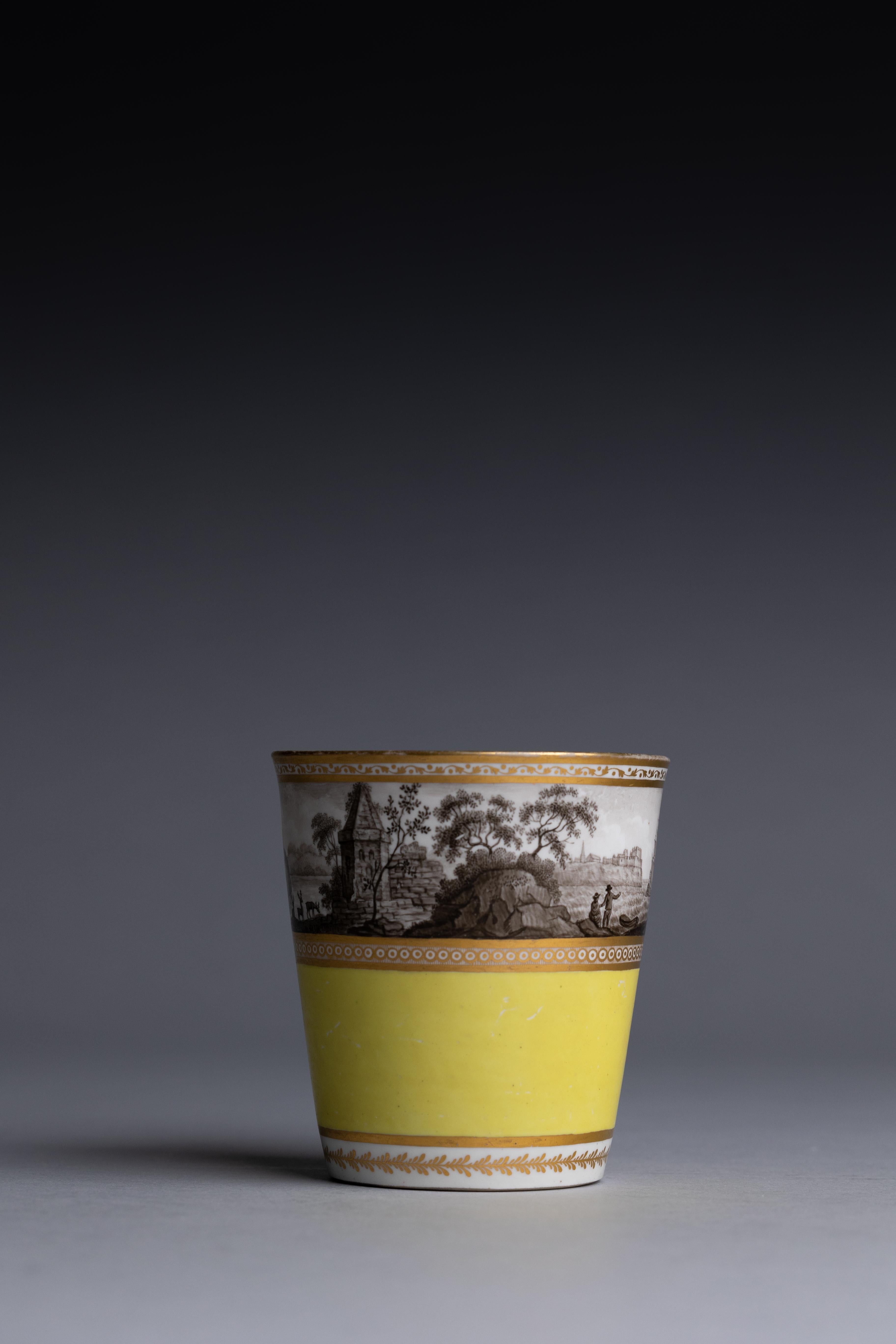 English Early Worcester Flight & Barr Yellow Porcelain Cup For Sale