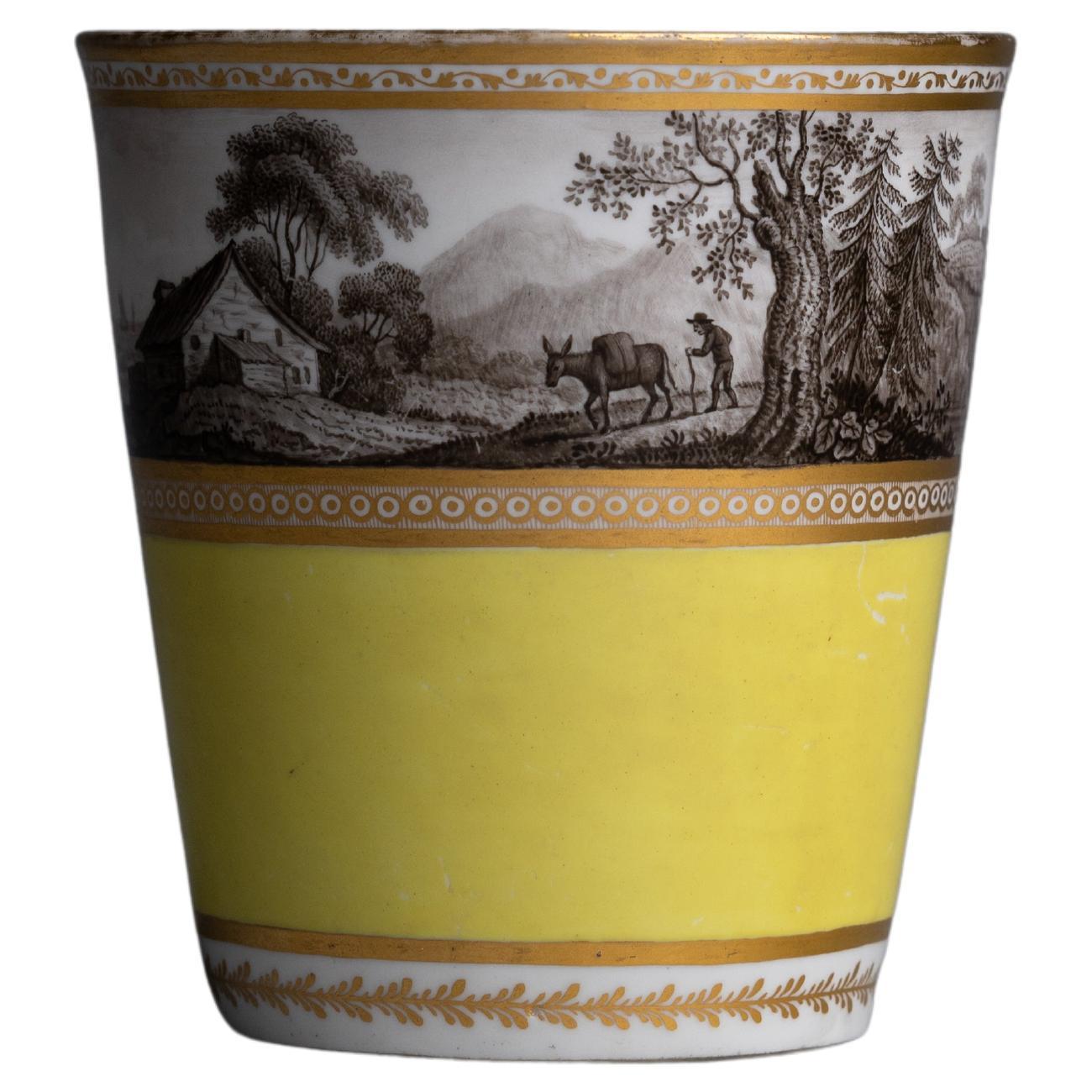 Early Worcester Flight & Barr Yellow Porcelain Cup For Sale