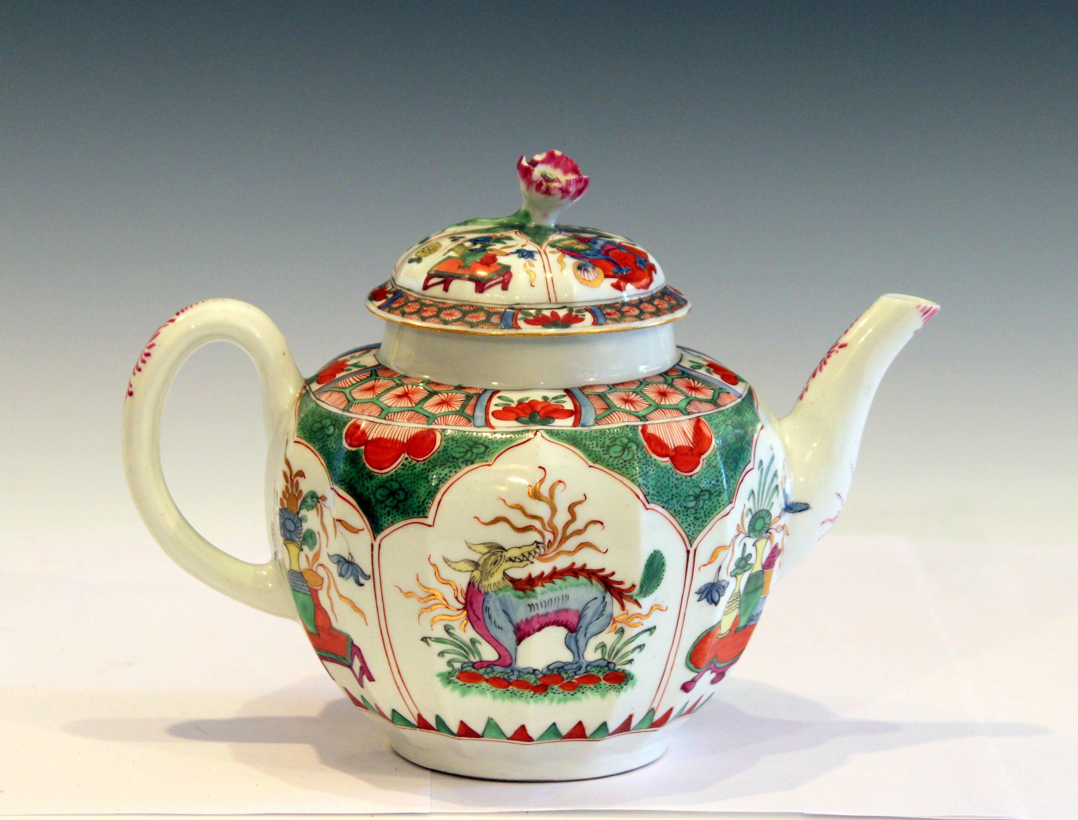 Early Worcester porcelain lobed teapot in the 