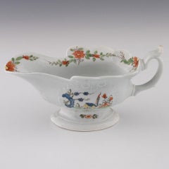 Early Worcester Strutting Birds High Footed Sauceboat c1753-55