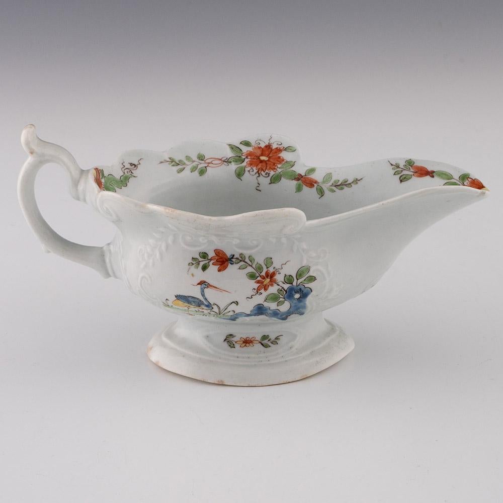 Early Worcester Strutting Birds High Footed Sauceboat c1753-55 In Good Condition For Sale In Tunbridge Wells, GB