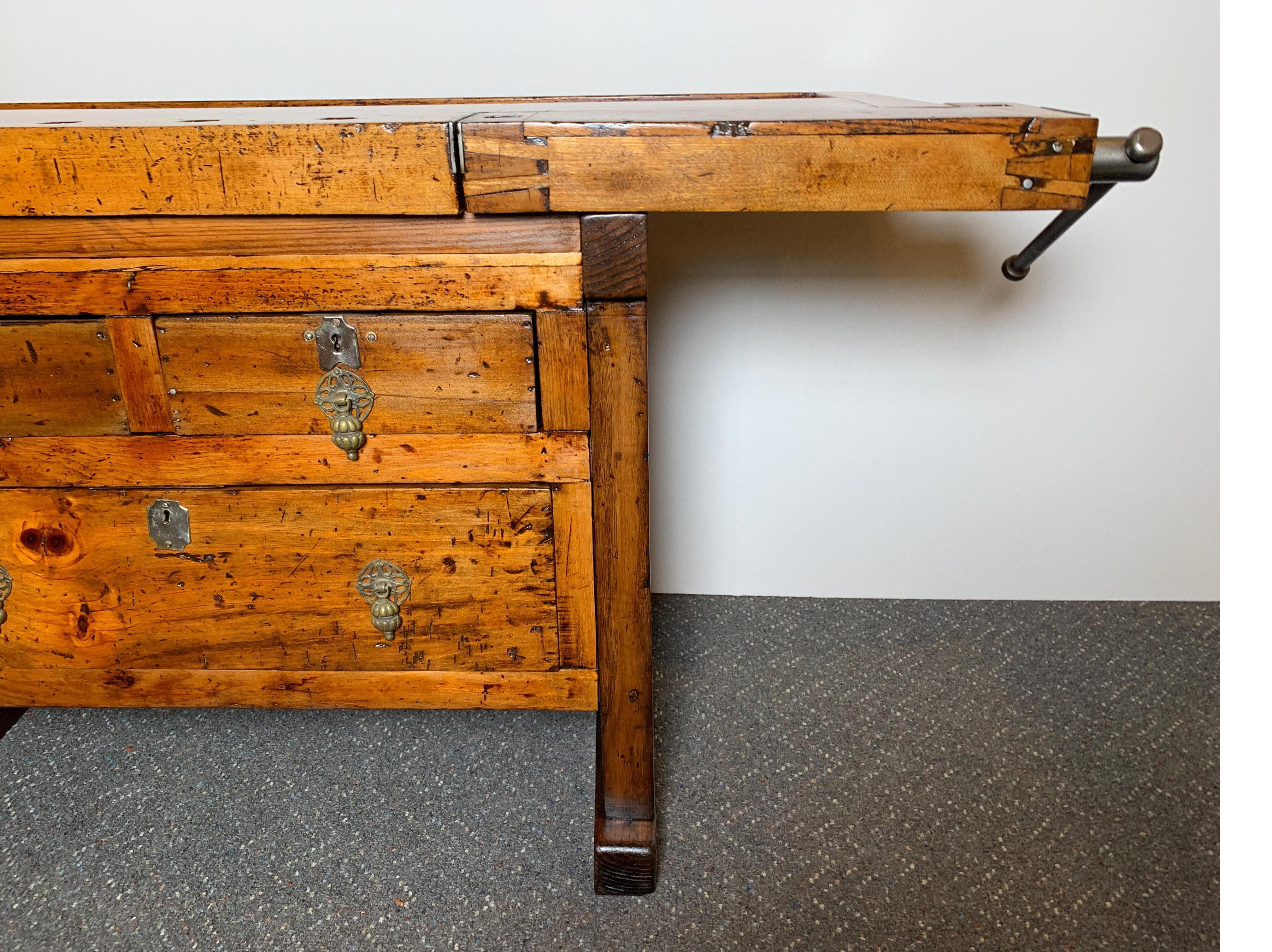 American Early 20th Century Workbench with Three Drawers
