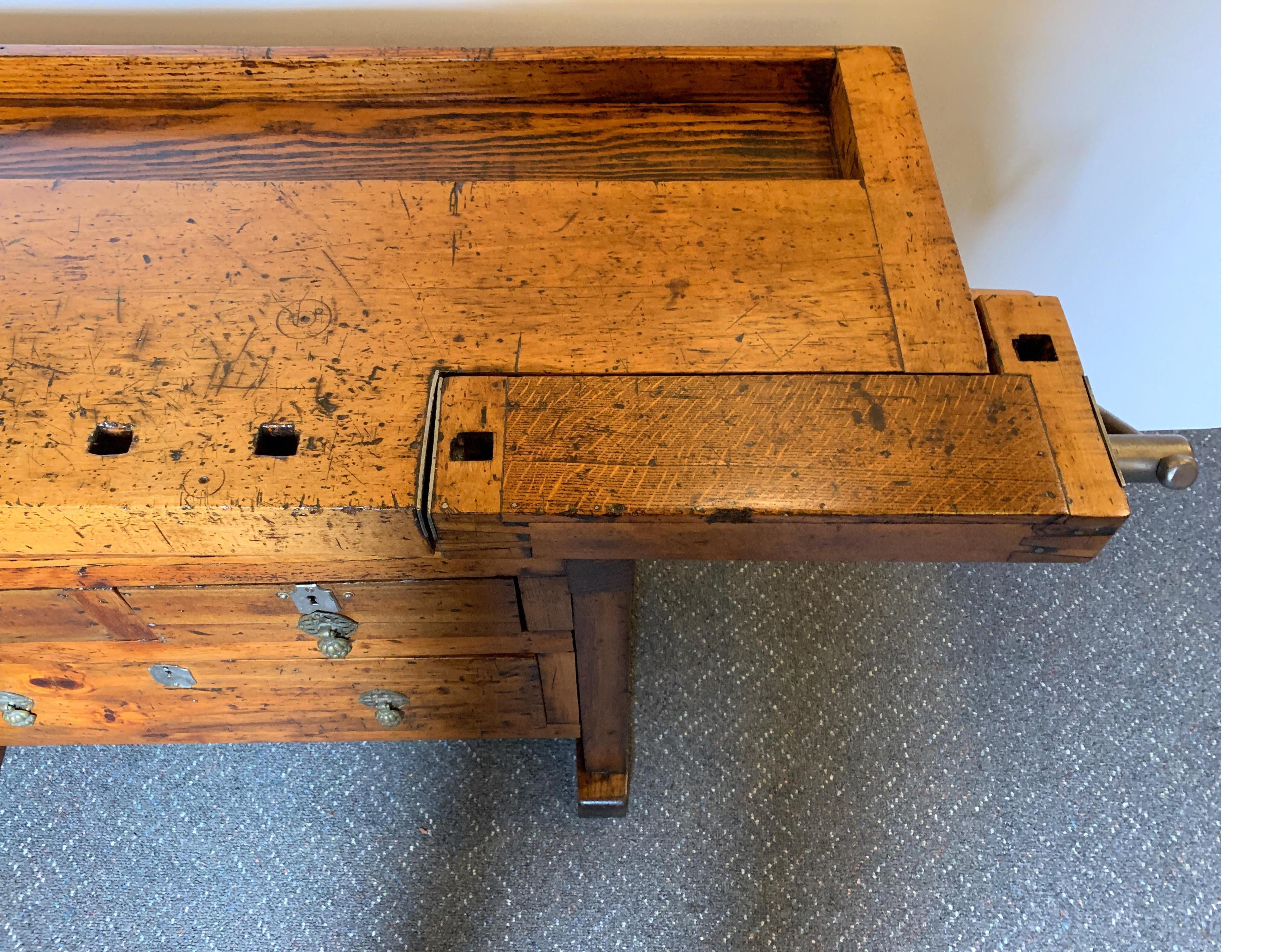 Maple Early 20th Century Workbench with Three Drawers