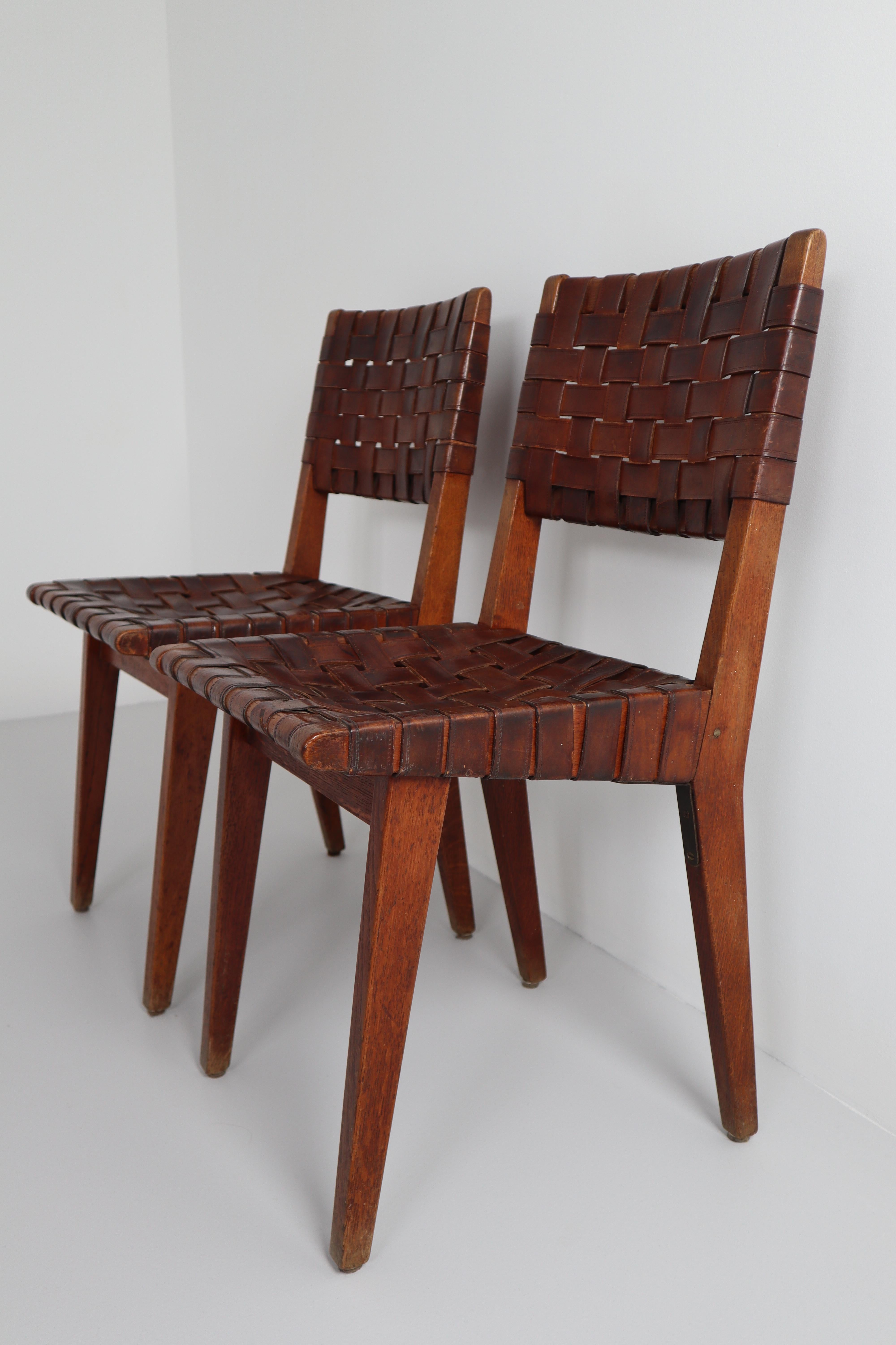 Early Woven Leather Side Chairs Model No. 666 by Jens Risom for Knoll, 1940s 2