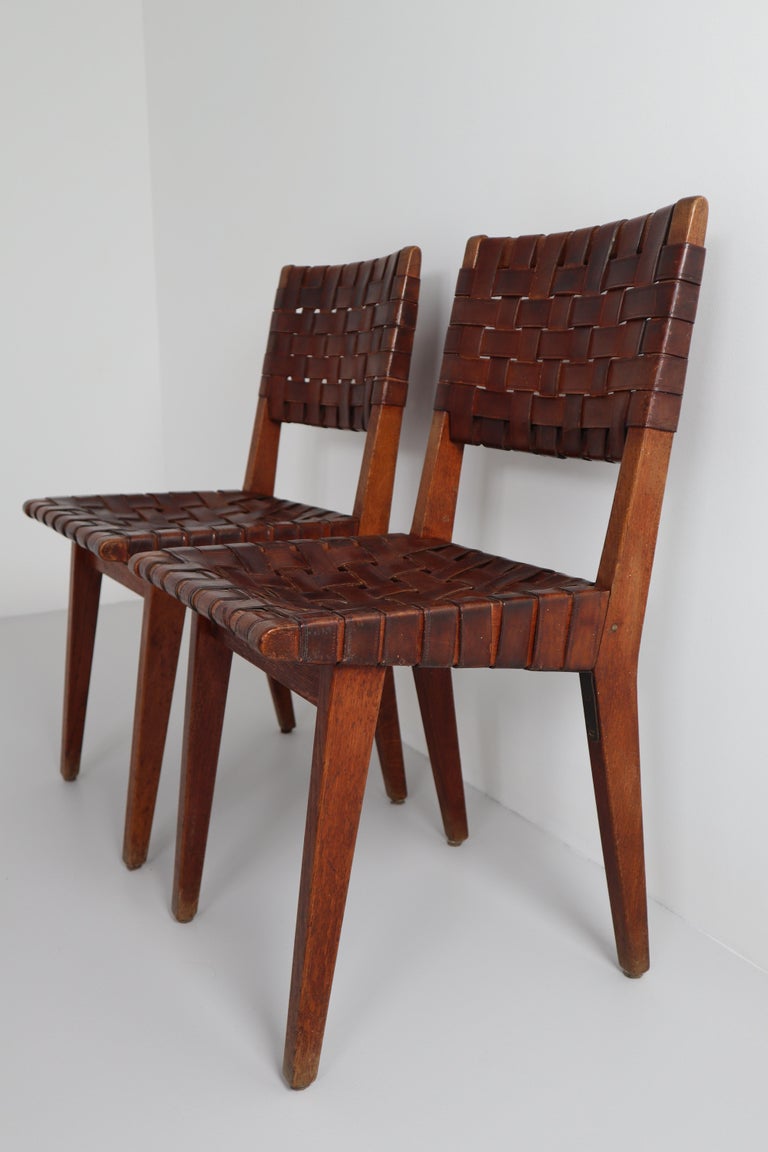 Early Woven Leather Side Chairs Model No. 666 by Jens