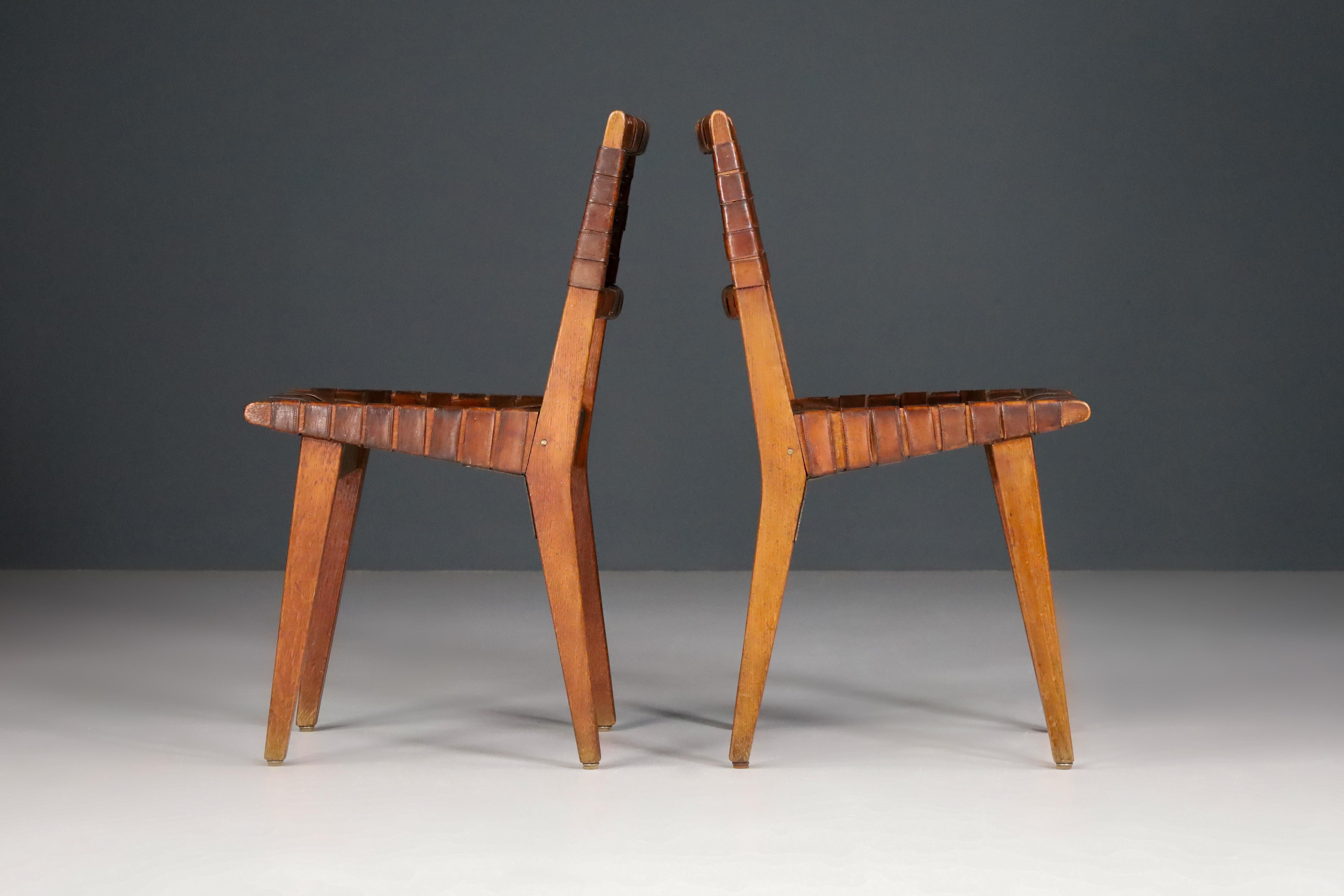 Early Woven Leather Side Chairs Model No. 666 by Jens Risom for Knoll, 1940s 3