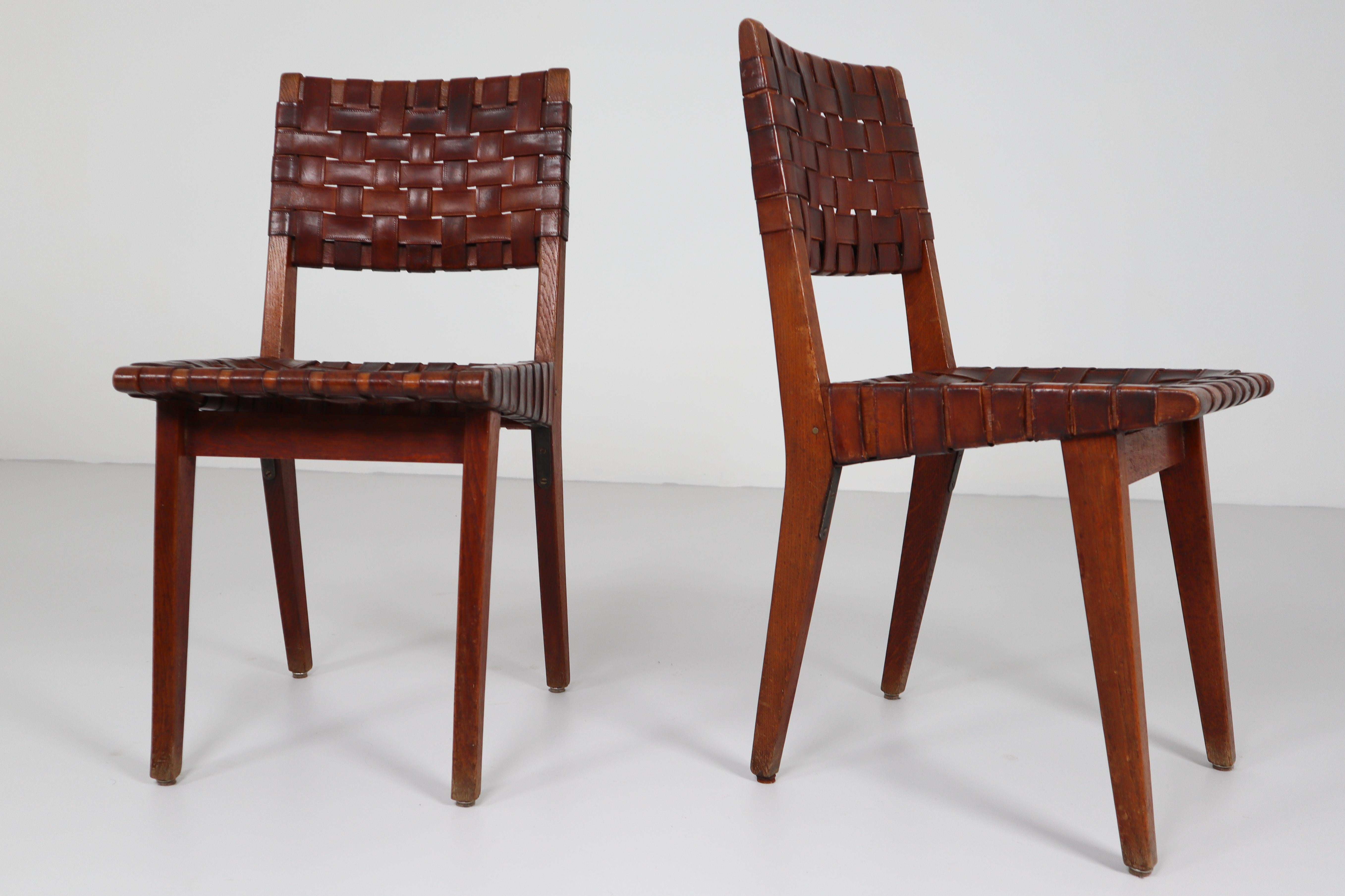 Early Woven Leather Side Chairs Model No. 666 by Jens Risom for Knoll, 1940s 5