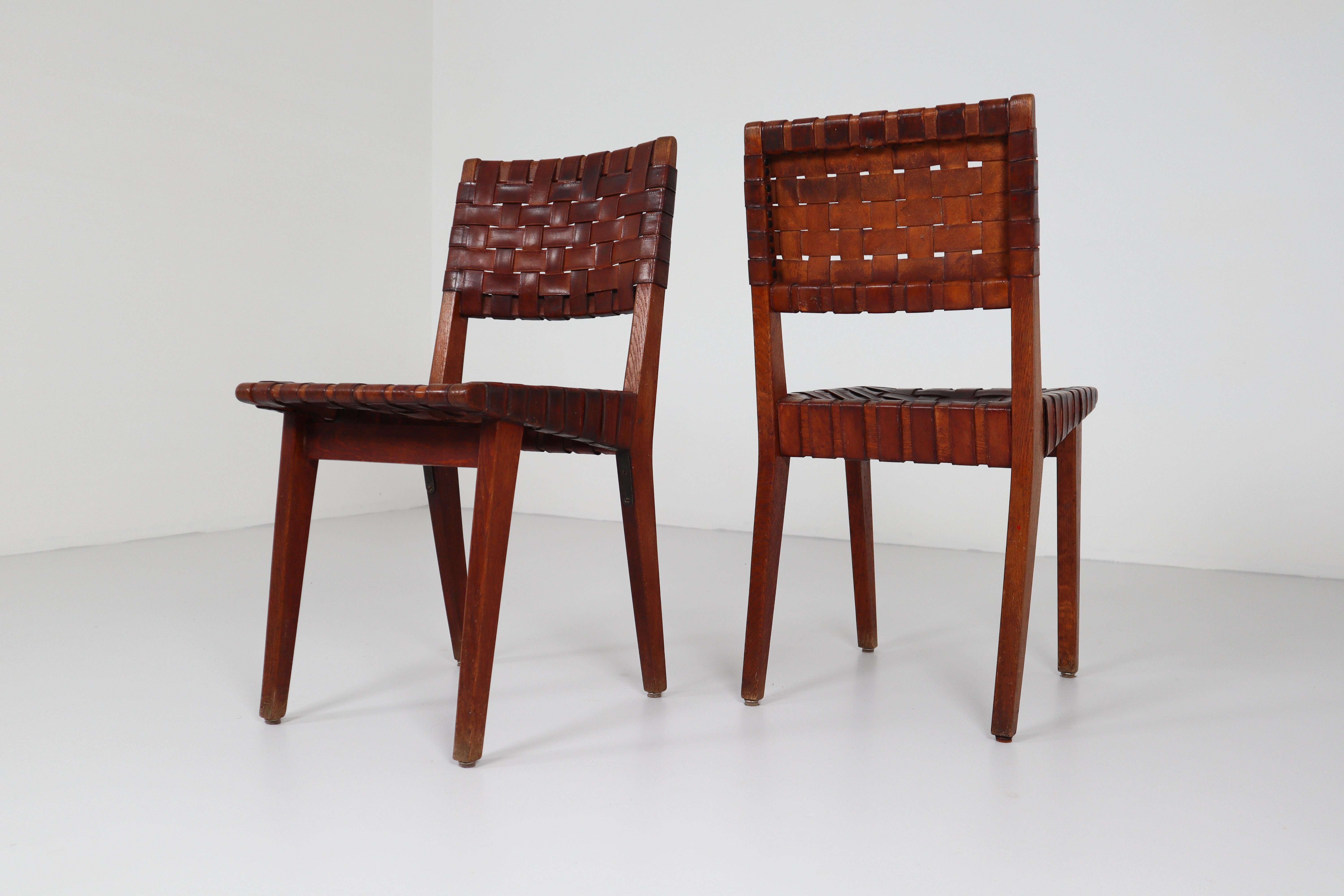 Early Woven Leather Side Chairs Model No. 666 by Jens Risom for Knoll, 1940s 6