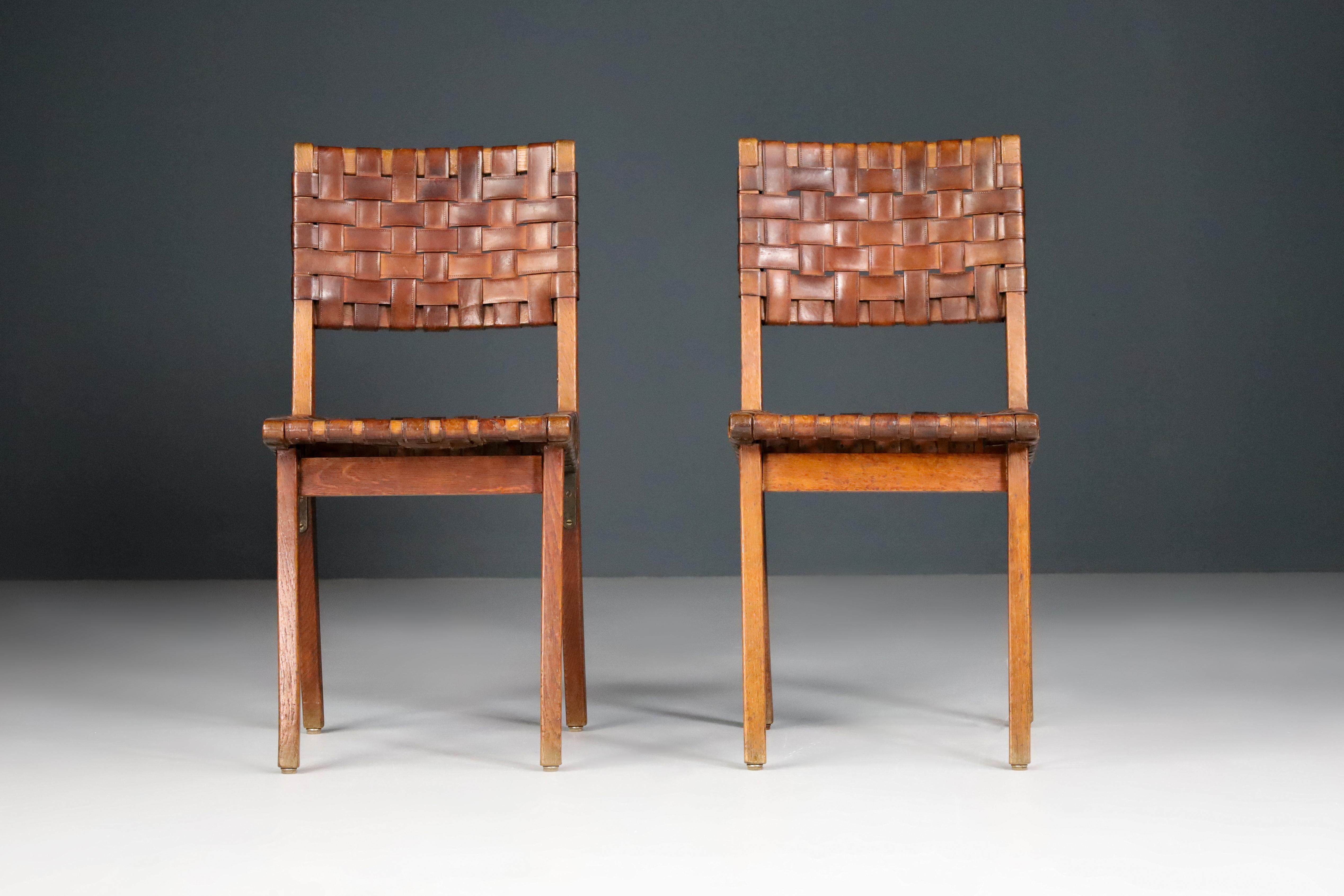 Early Woven Leather Side Chairs Model No. 666 by Jens Risom for Knoll, 1940s 7