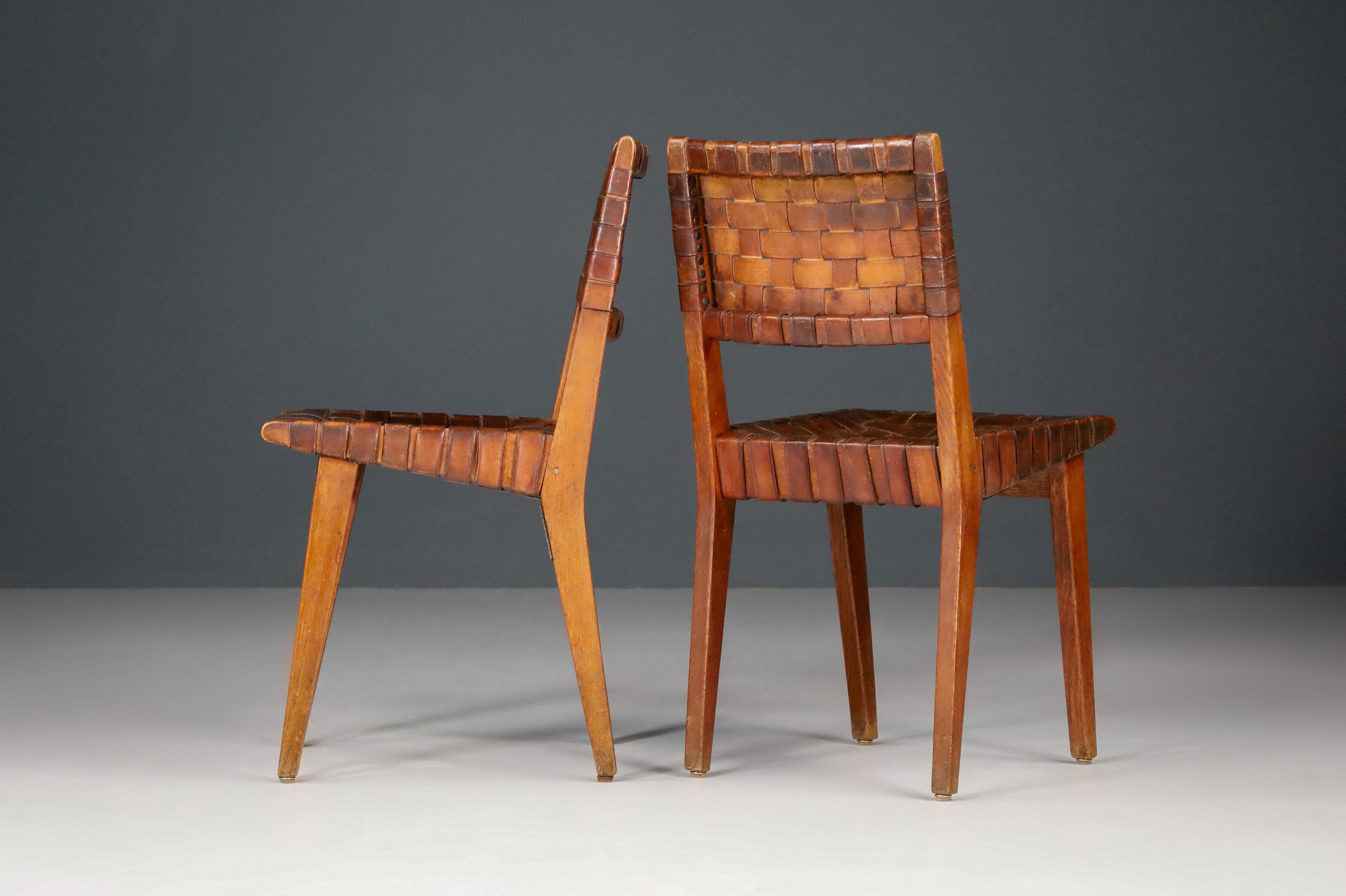 Early Woven Leather Side Chairs Model No. 666 by Jens Risom for Knoll, 1940s 9