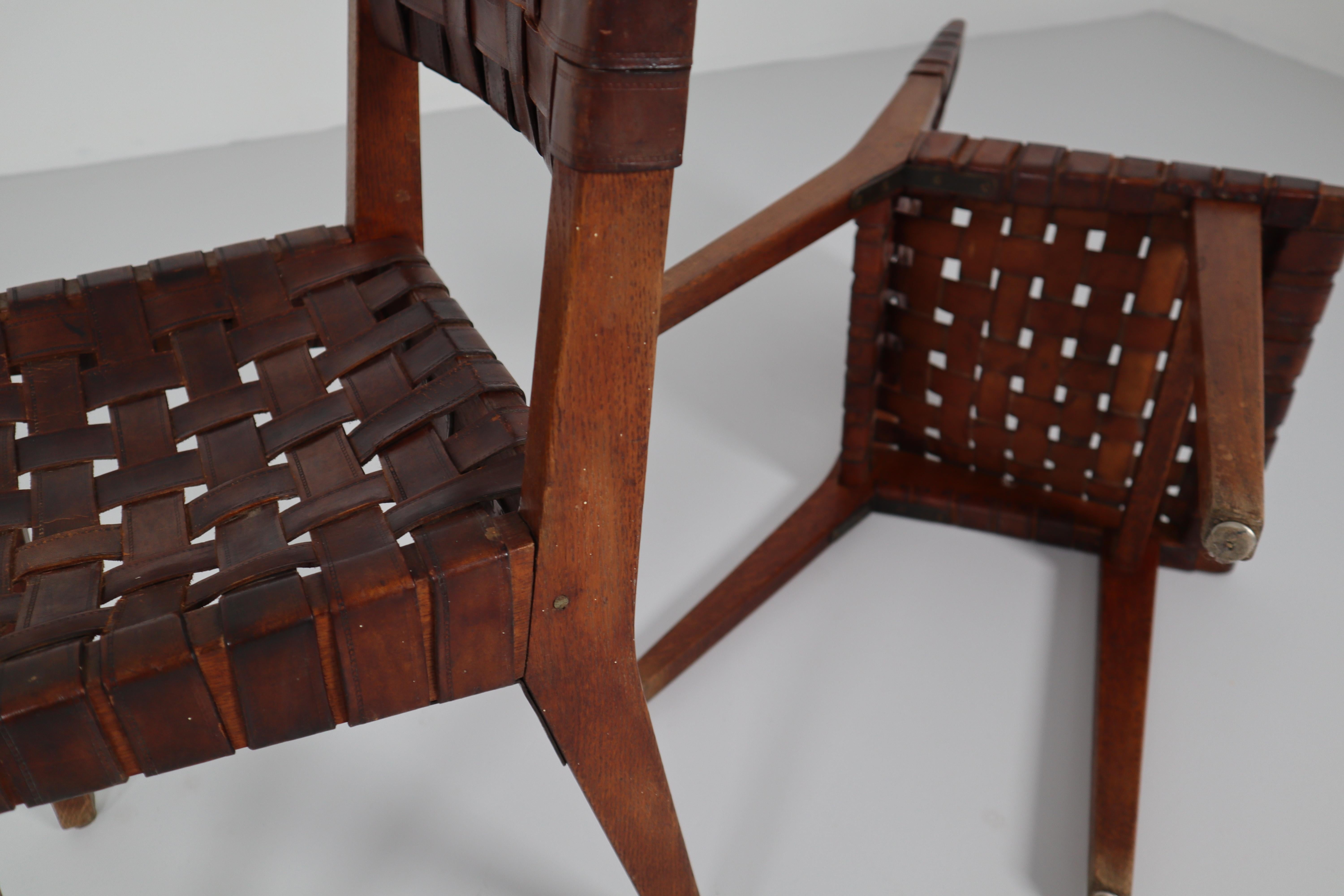 Early Woven Leather Side Chairs Model No. 666 by Jens Risom for Knoll, 1940s 10