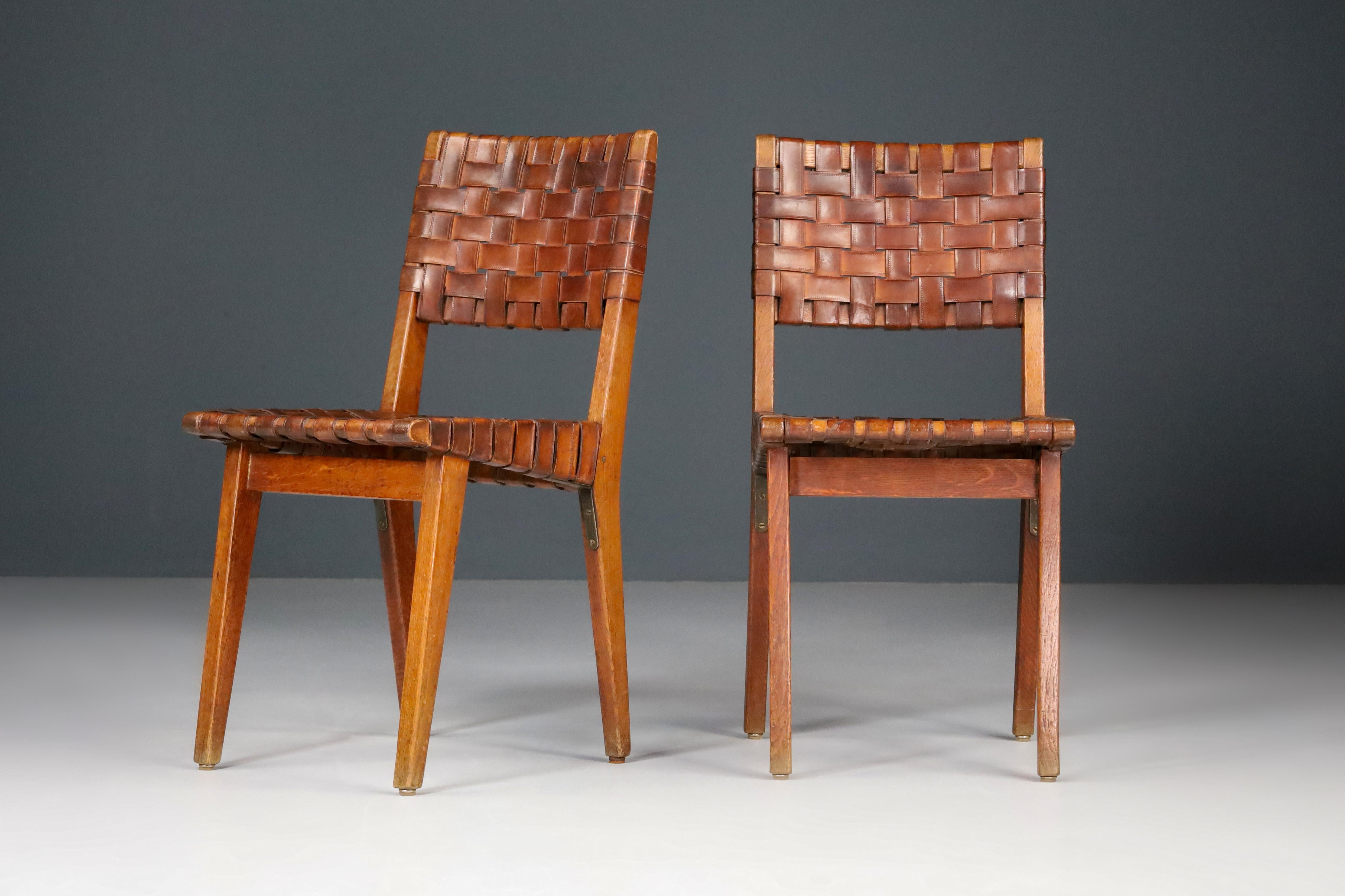 Early Woven Leather Side Chairs Model No. 666 by Jens Risom for Knoll, 1940s 10