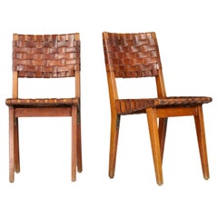 Sedie laterali in pelle intrecciata Model No. 666 di Jens Risom per Knoll, anni '40