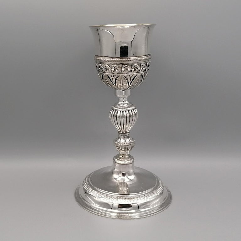 Empire Early XIX ° Century Italian 800 Silver Liturgical Chalice For Sale